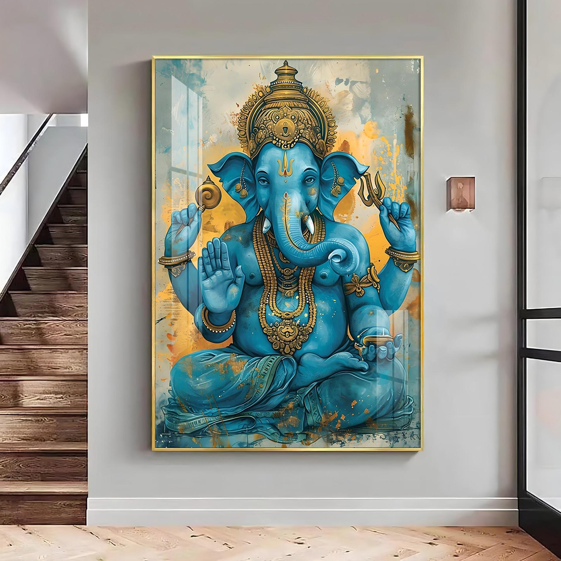 Majestic Blue Ganesha Premium Vertical Acrylic Wall Art - Image 9