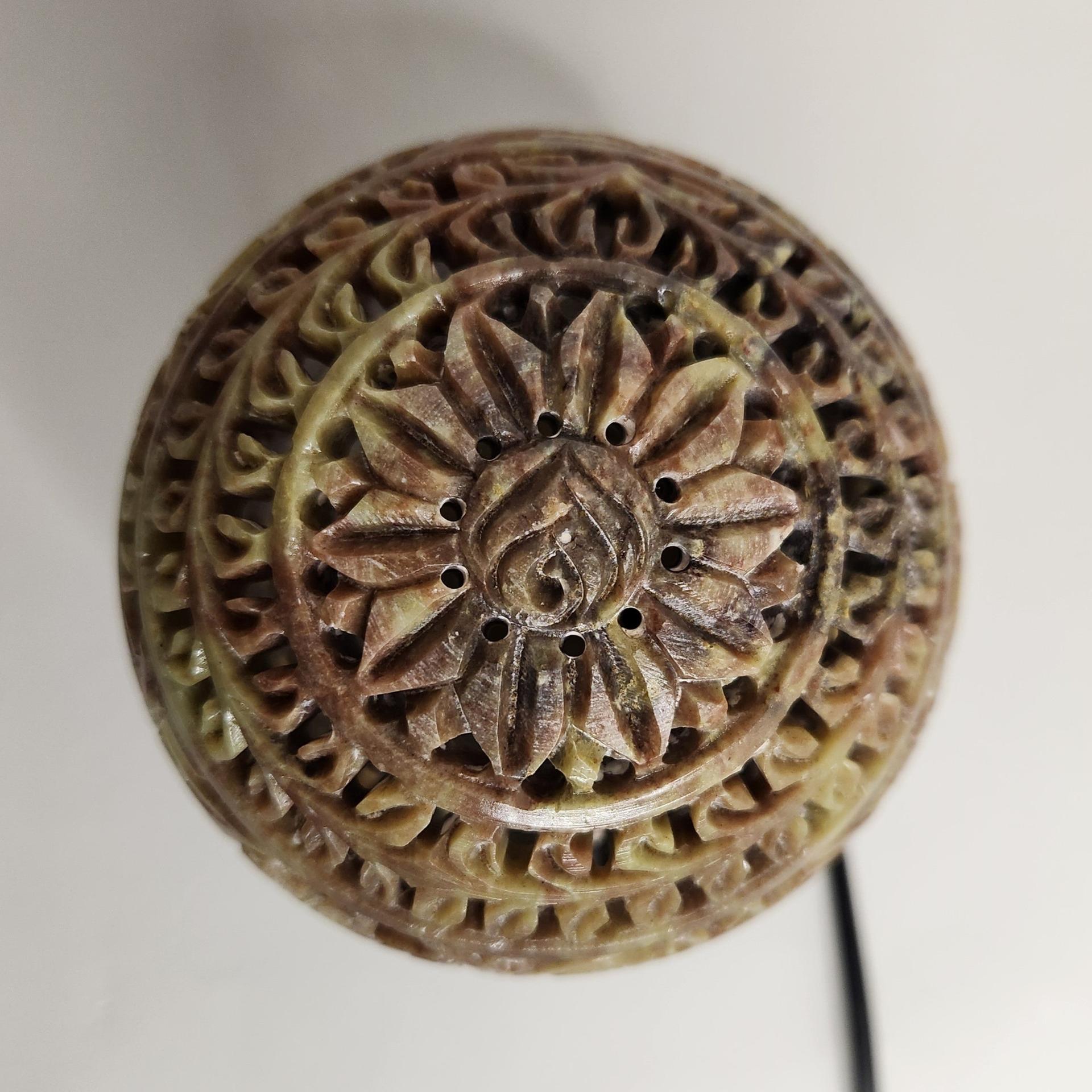 Hand-Carved Stone Lamp With Wooden Stand - Image 5
