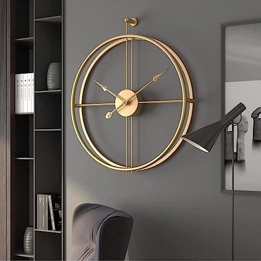 Double Ring Golden Metal Wall Clock