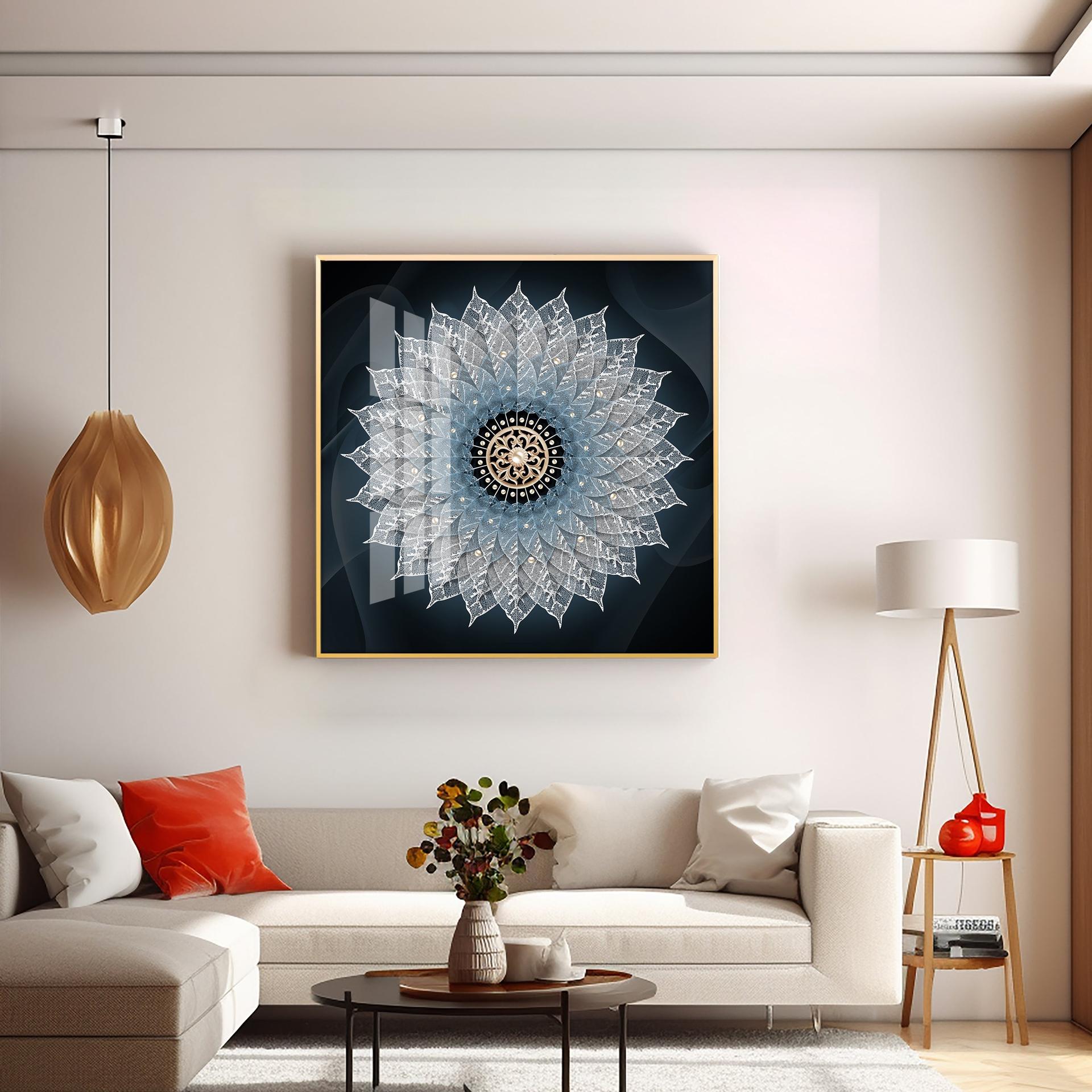 Crystal Flower Mandala Premium Acrylic Square Wall Art - Image 4
