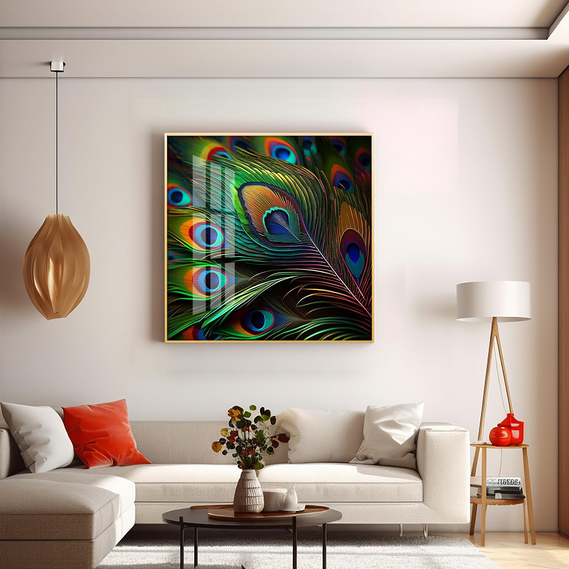 Peacock Feather Premium Acrylic Square Wall Art - Image 6
