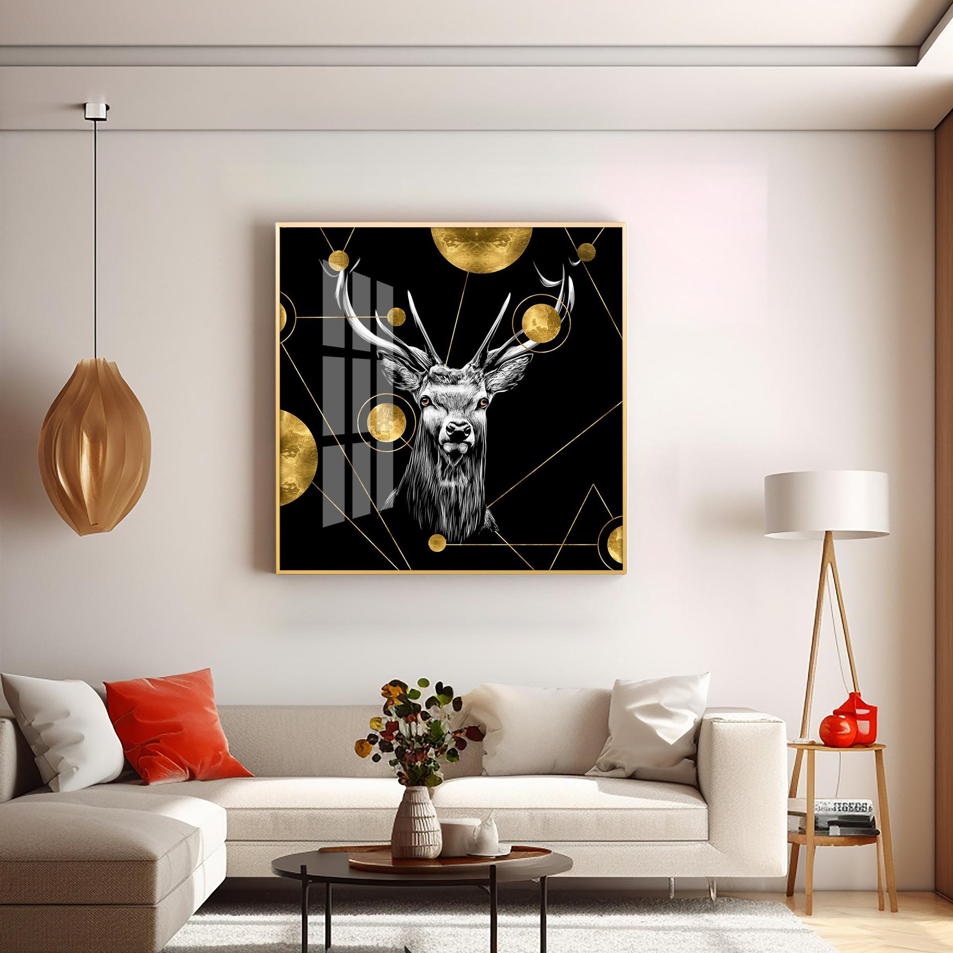 Light Luxury Elk Abstract Art Living Room Premium Acrylic Square Wall Art - Image 4
