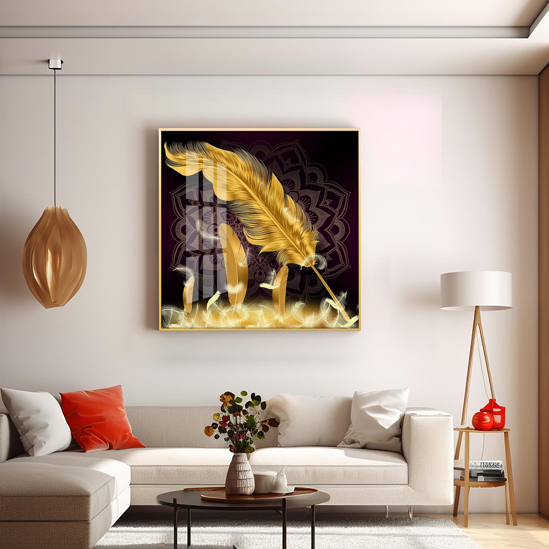Golden Feather Light Luxury Premium Acrylic Square Wall Art - Image 5