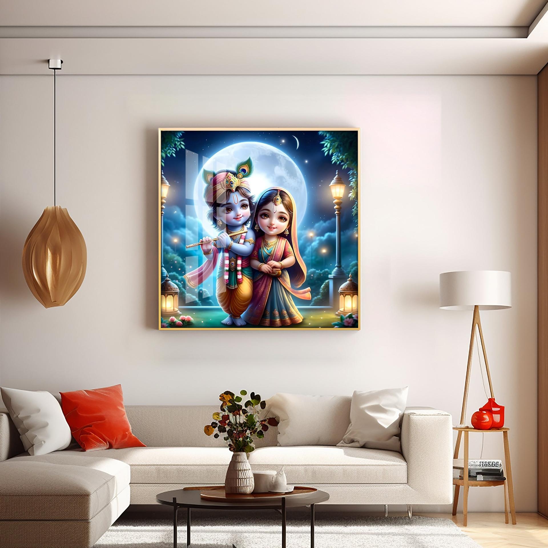 Cute Radha Krishna Premium Acrylic Square Wall Art - Image 4
