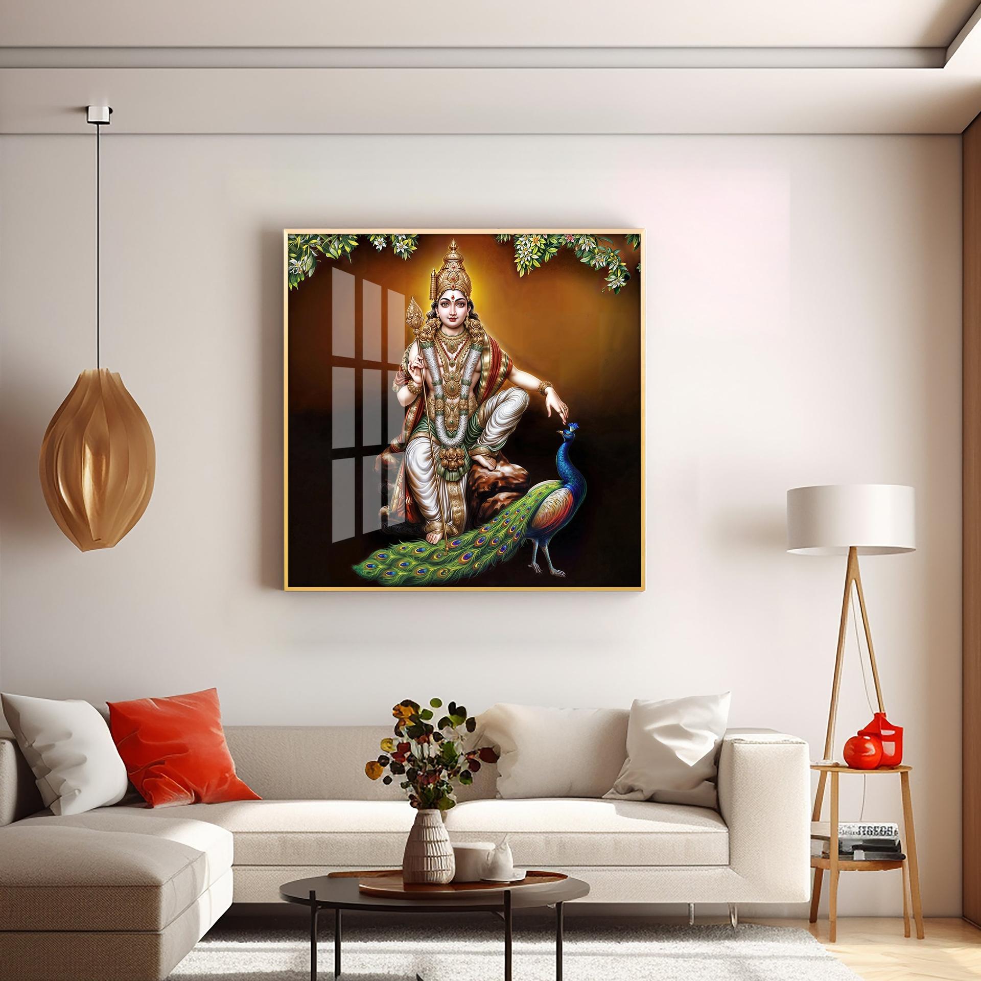 Lord Murugan With Peacock Premium Acrylic Square Wall Art - Image 6