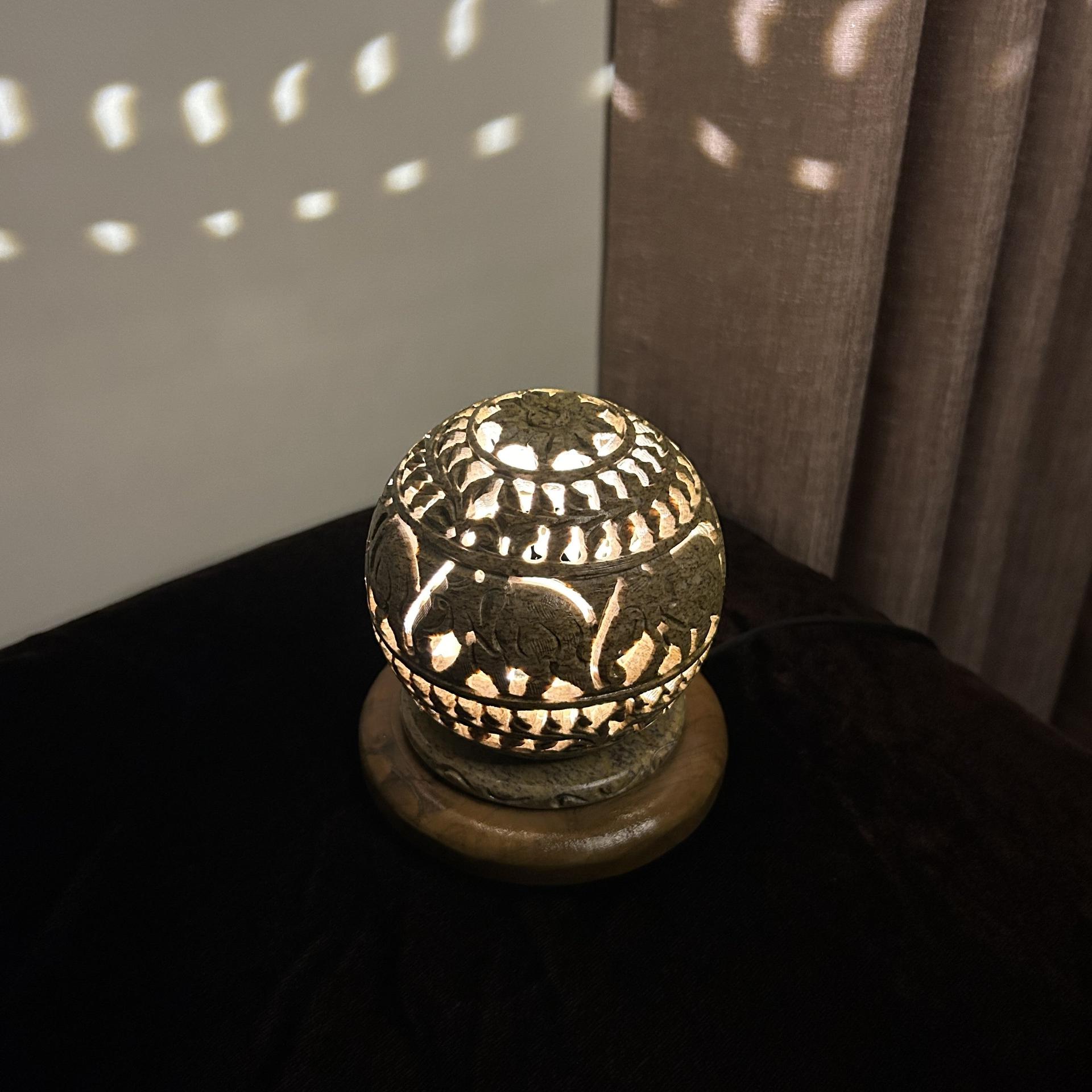 Hand-Carved Stone Lamp With Wooden Stand - Image 11