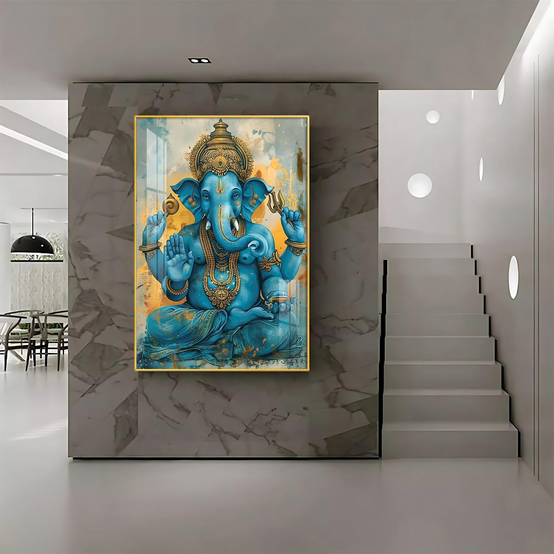 Majestic Blue Ganesha Premium Vertical Acrylic Wall Art - Image 8