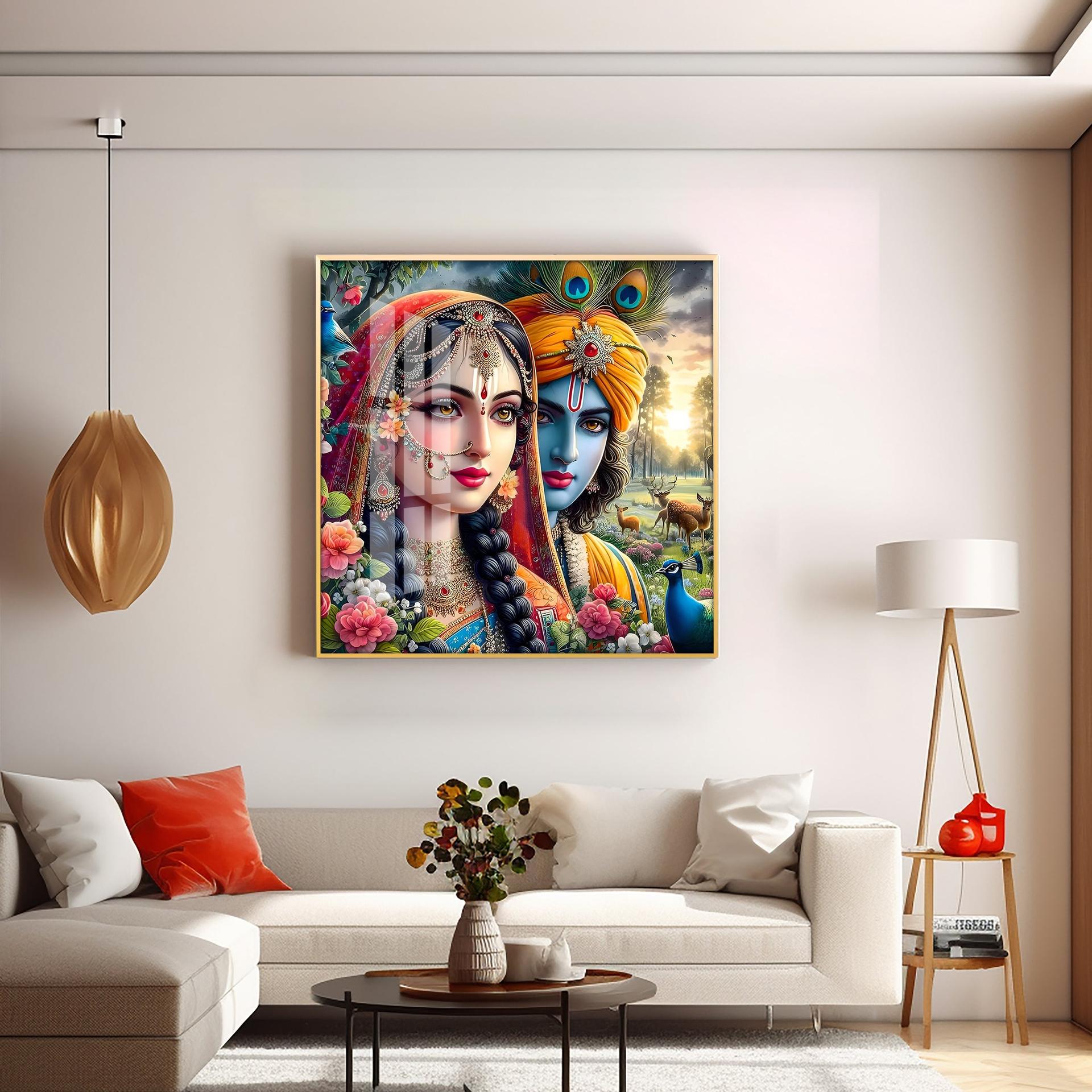 Lovely Radha Krishna Premium Acrylic Square Wall Art - Image 5