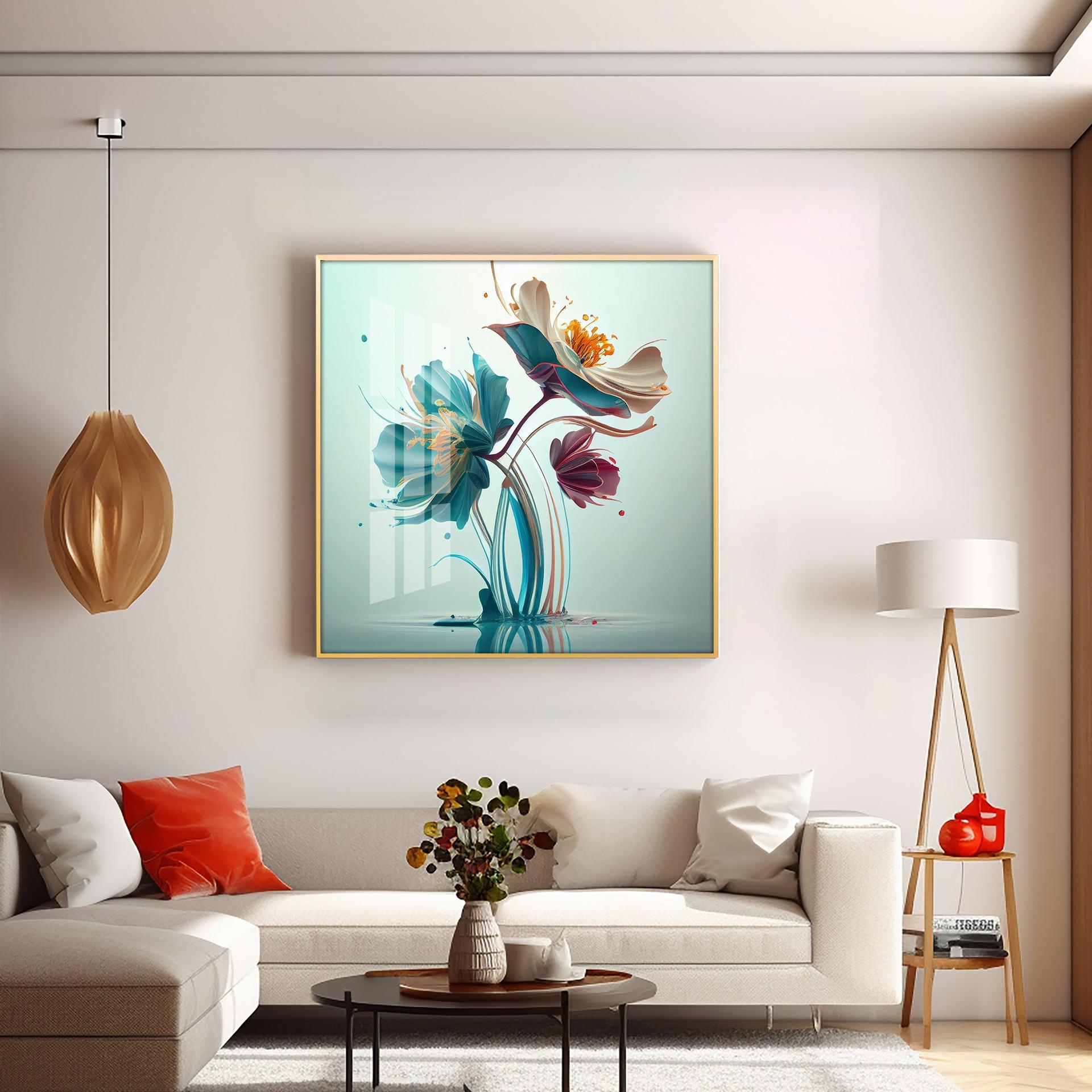 Beautiful Surrealistic Flowers Premium Acrylic Square Wall Art - Image 6