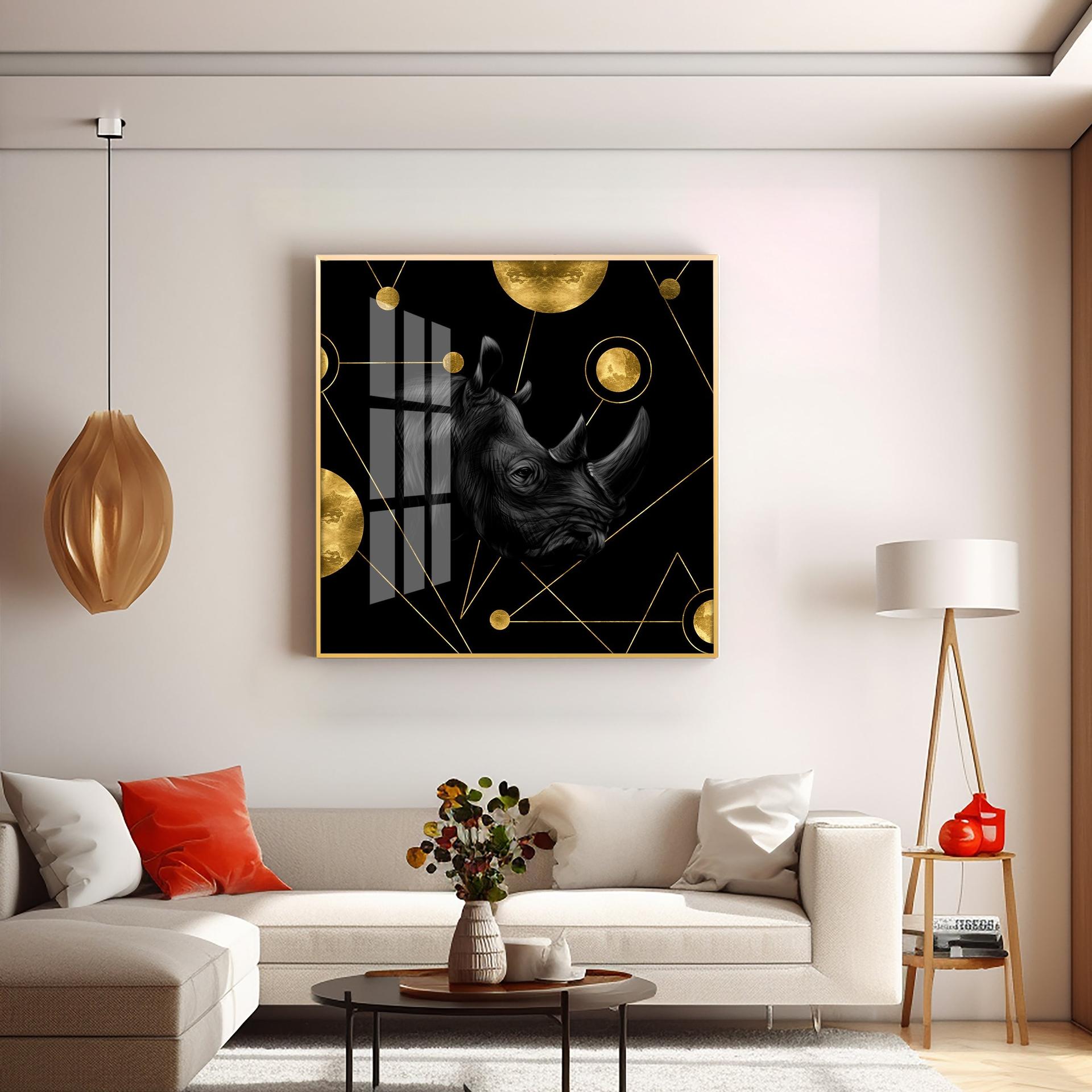 Golden Rhinoceros Luxury Art Premium Acrylic Square Wall Art - Image 6