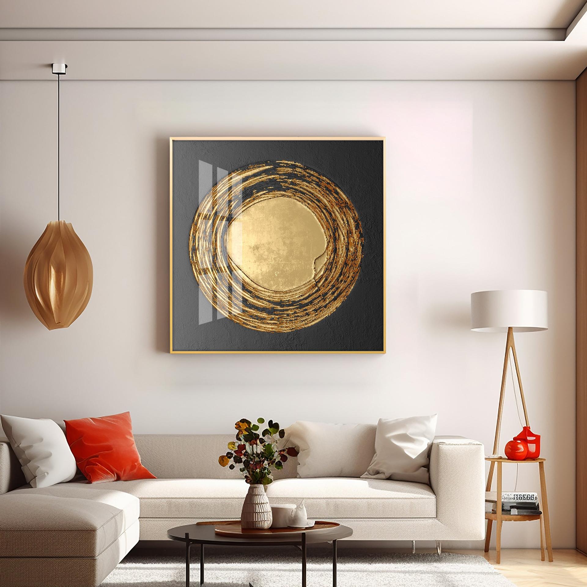 Retro Golden Circle Premium Acrylic Square Wall Art - Image 5