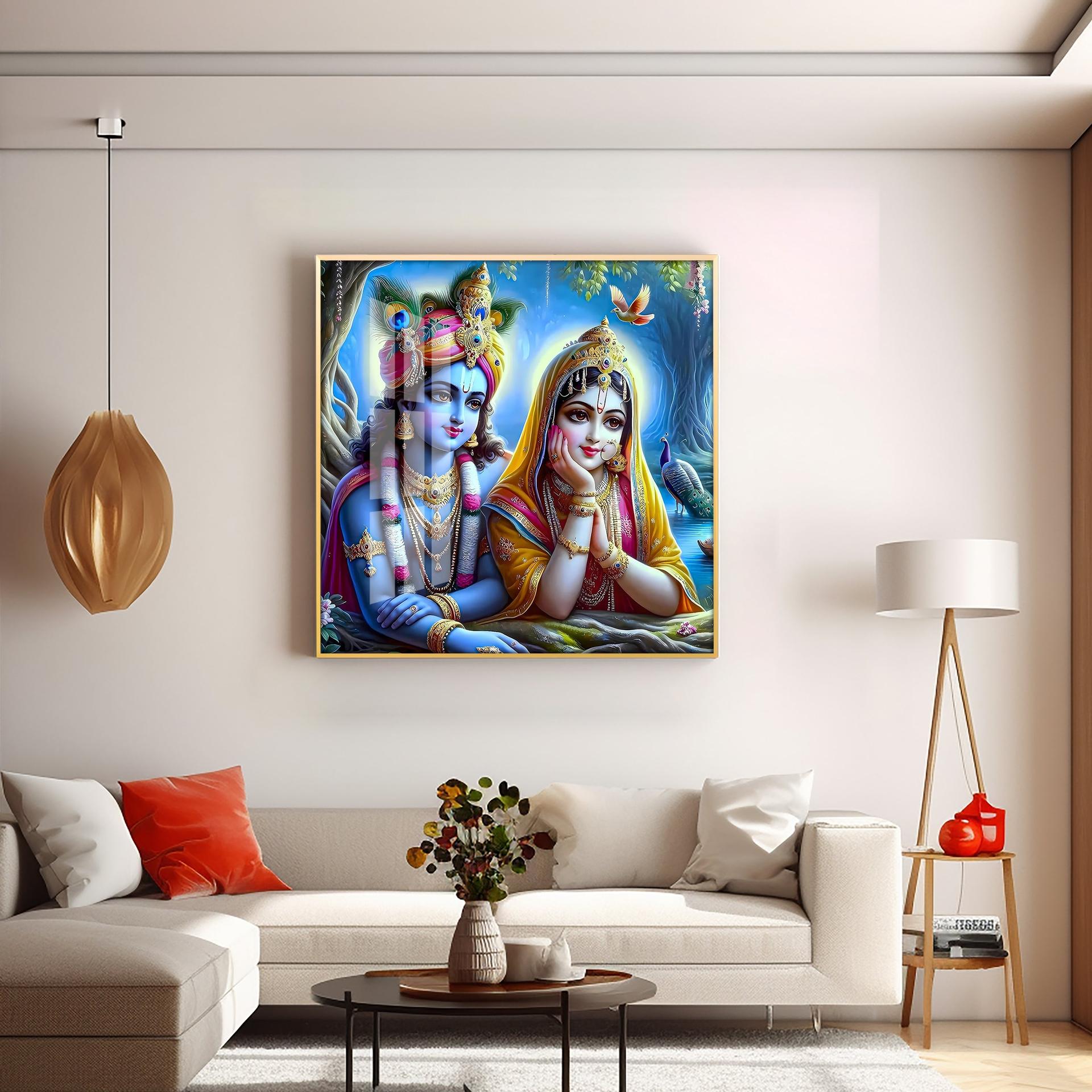 Radha Krishna In Vatika Premium Acrylic Square Wall Art - Image 9