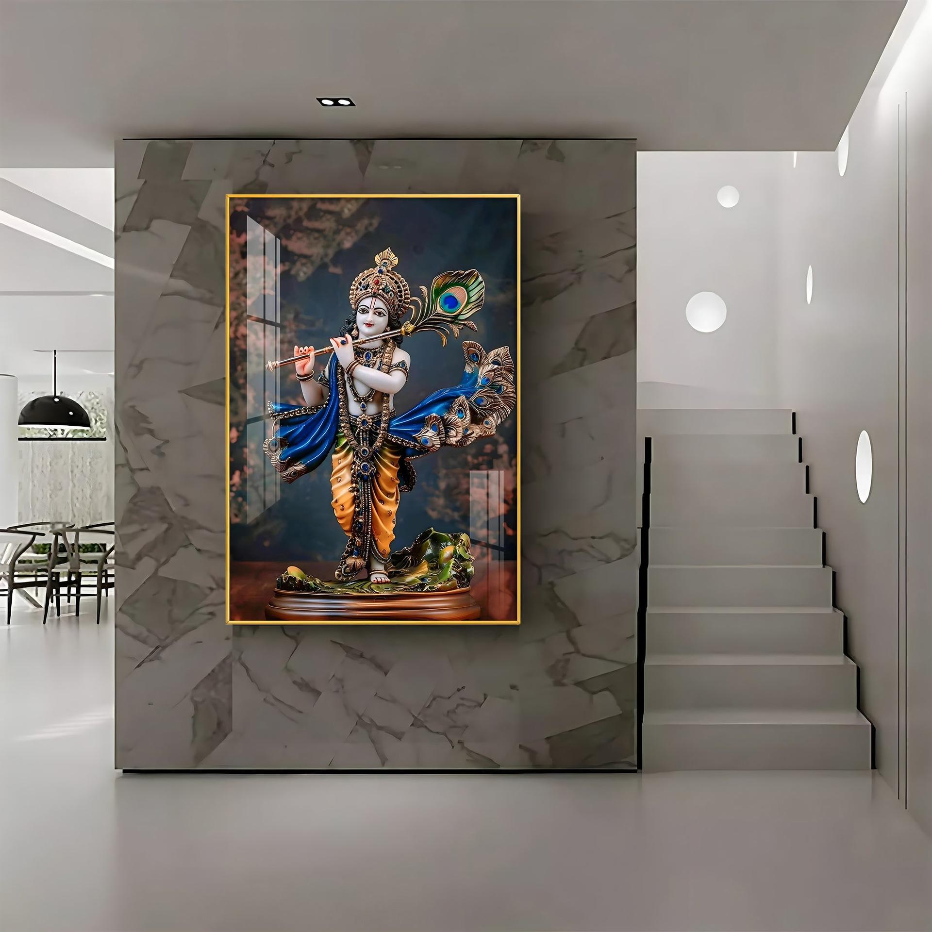 Divine Harmony Of Krishna Premium Vertical Acrylic Wall Art - Image 8