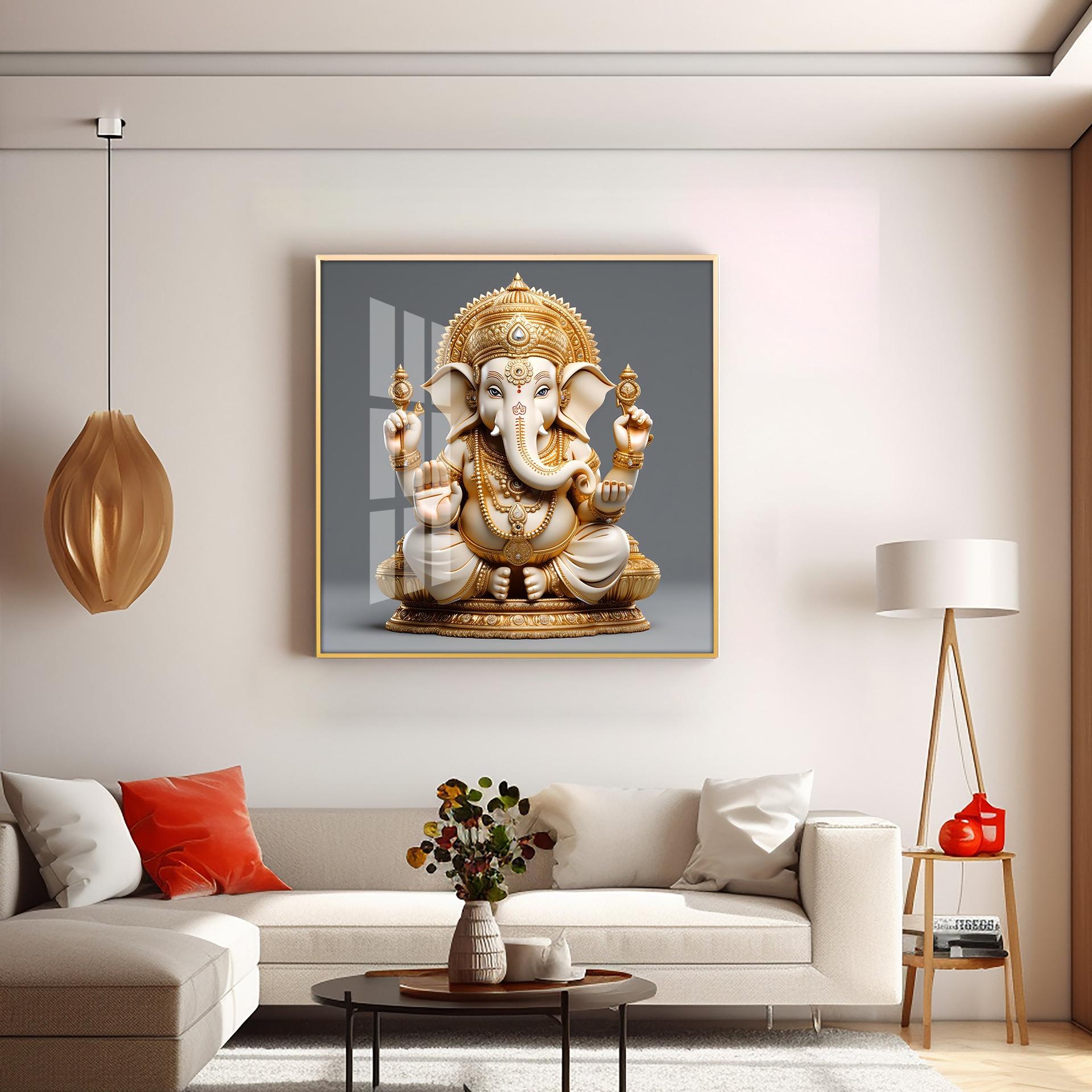Cute Ganpati Premium Acrylic Square Wall Art - Image 4