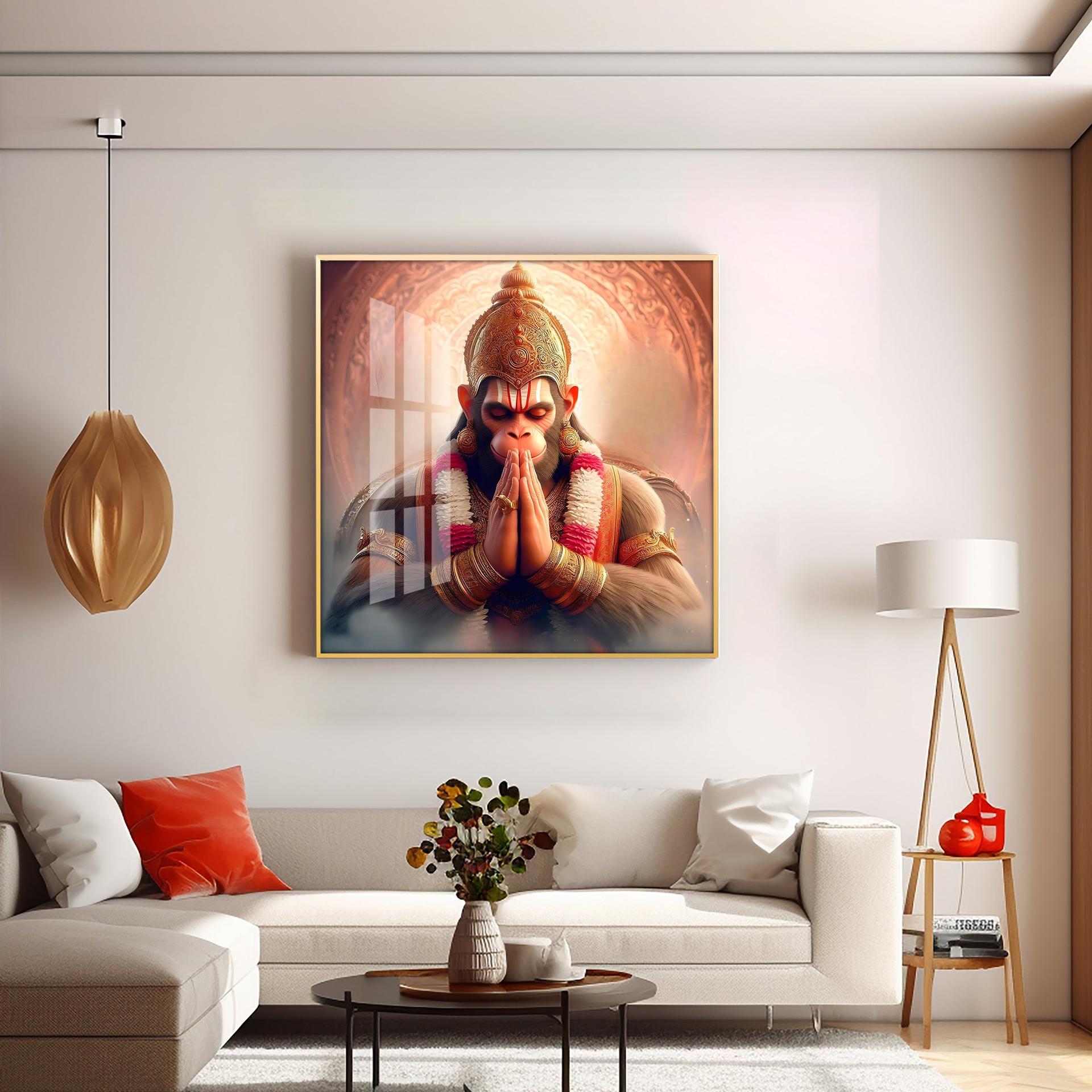 Powerful Hanuman Ji Premium Acrylic Square Wall Art - Image 4
