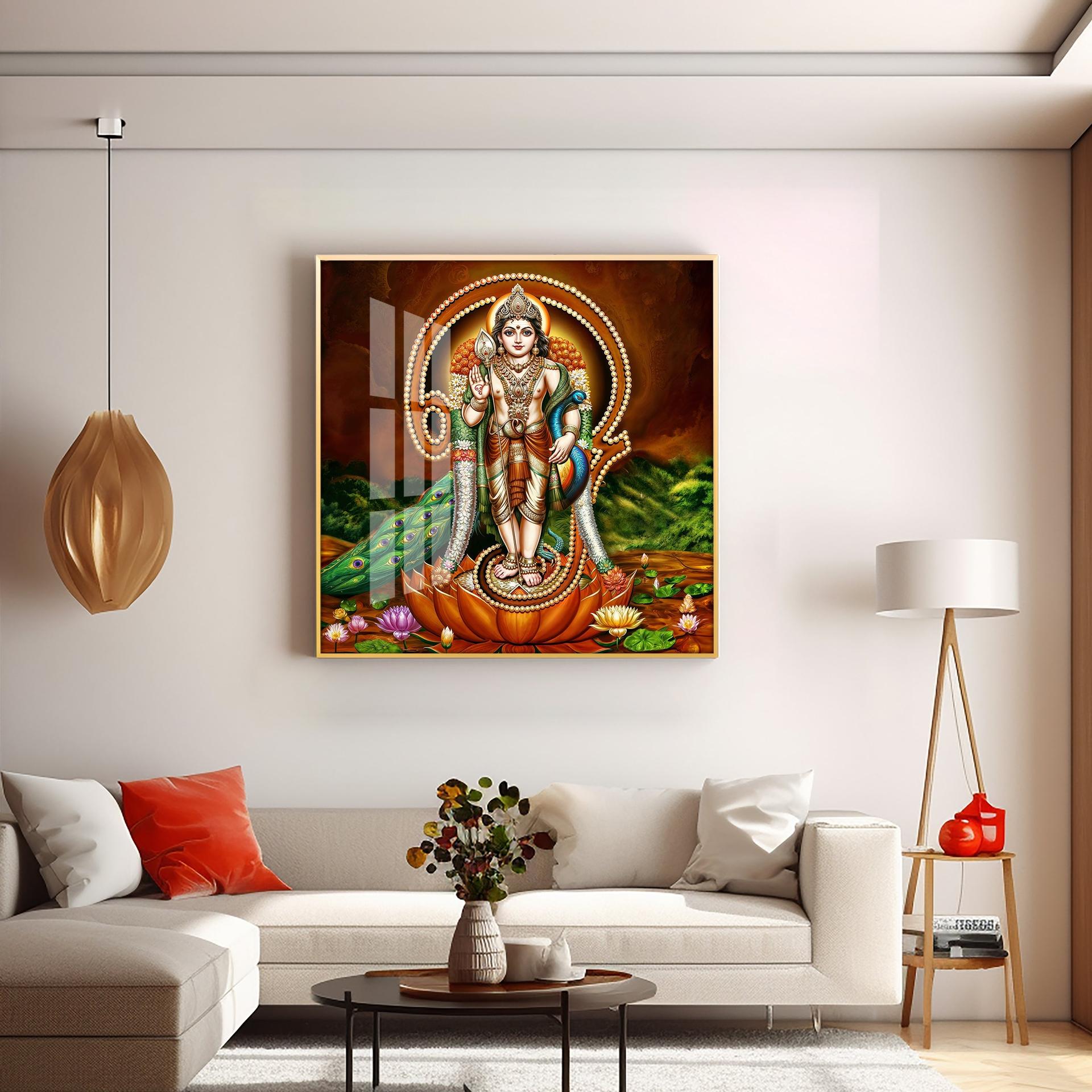 Lord Murugan Swamy Kartikey Premium Acrylic Square Wall Art - Image 6
