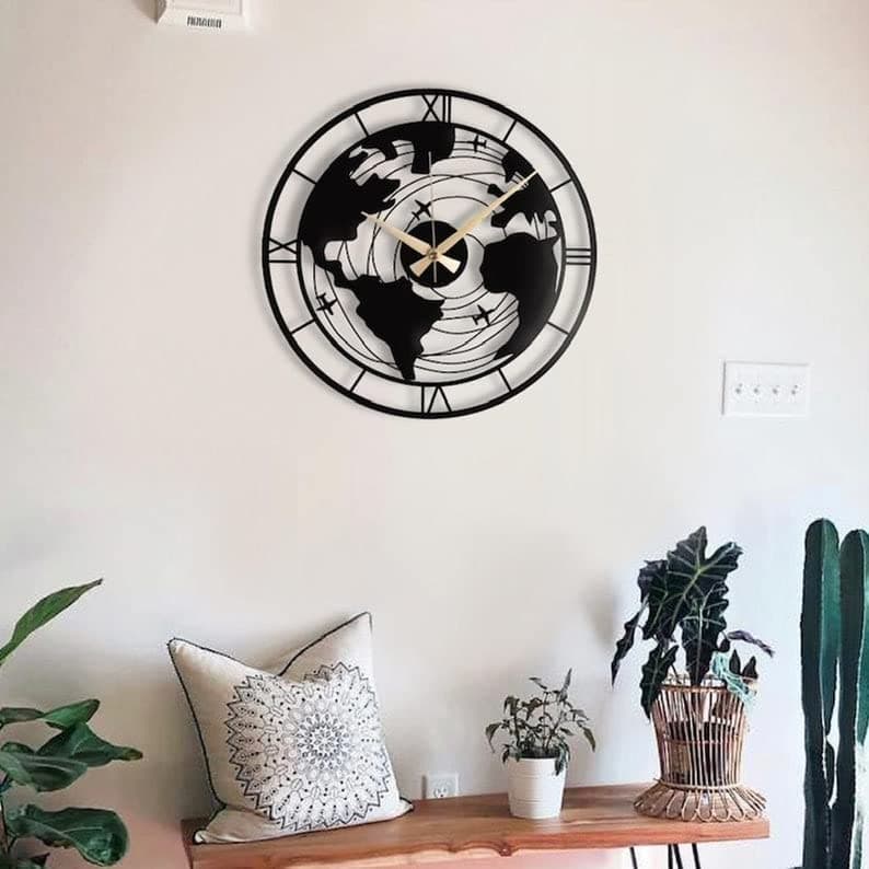 Double Ring World Map Metal Wall Clock - Image 2