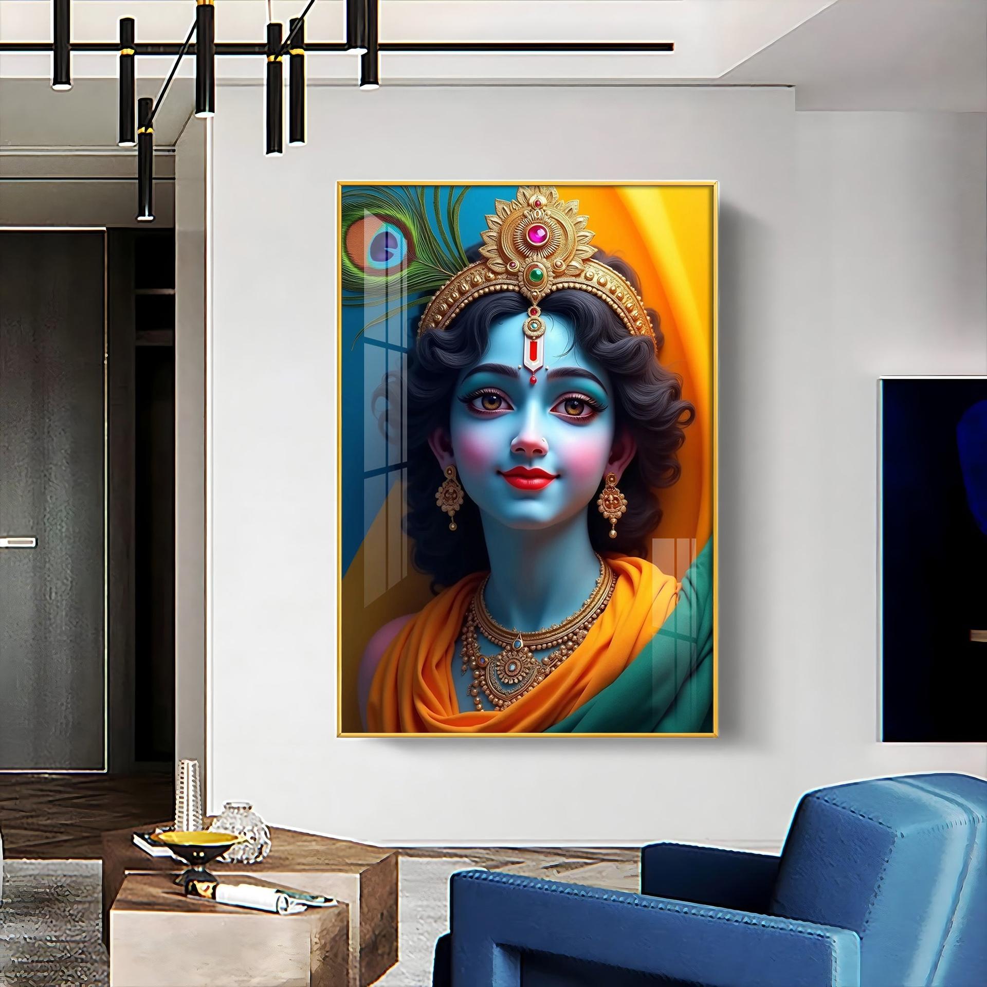 Krishna In Vivid Hues Premium Acrylic Wall Art - Image 5