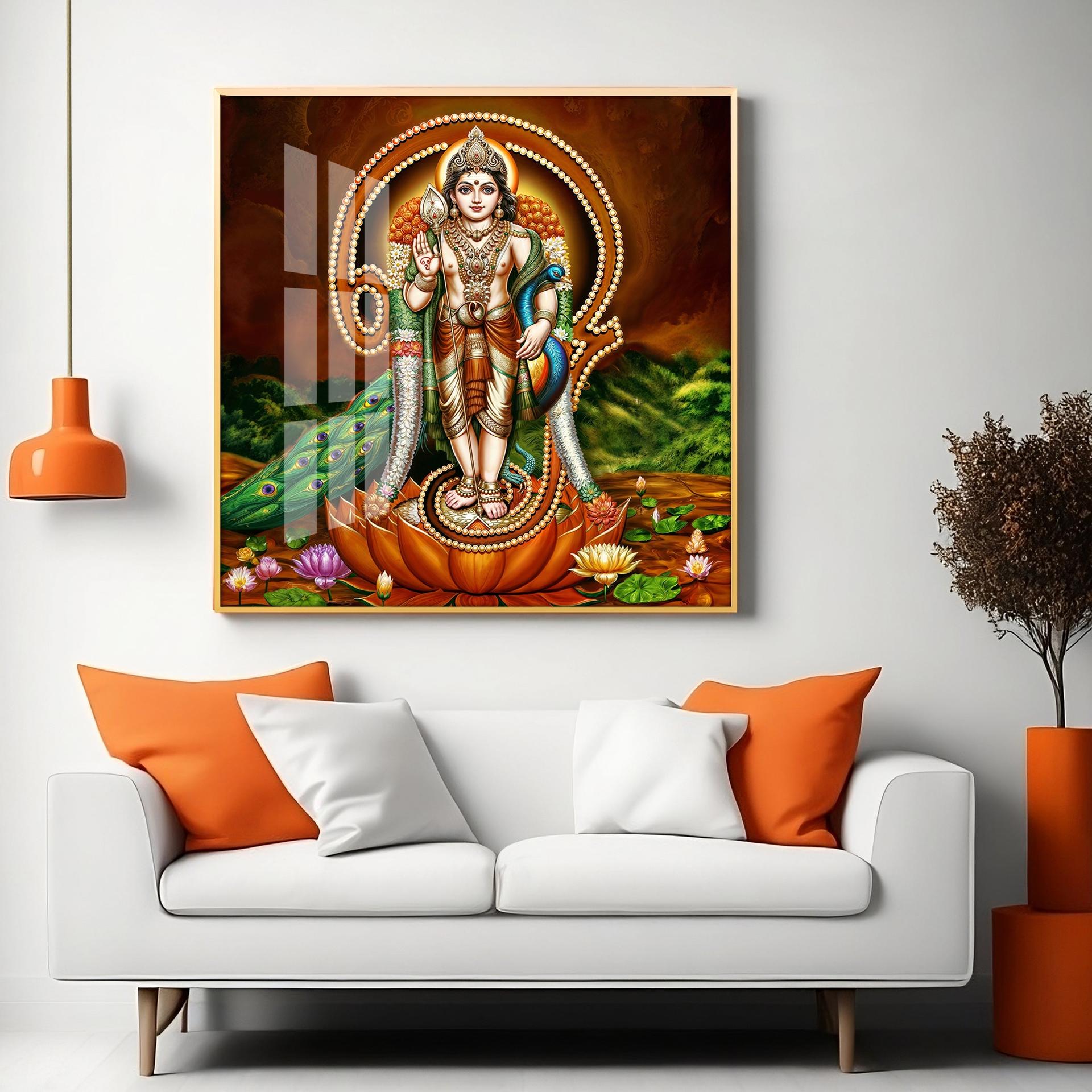 Lord Murugan Swamy Kartikey Premium Acrylic Square Wall Art - Image 7