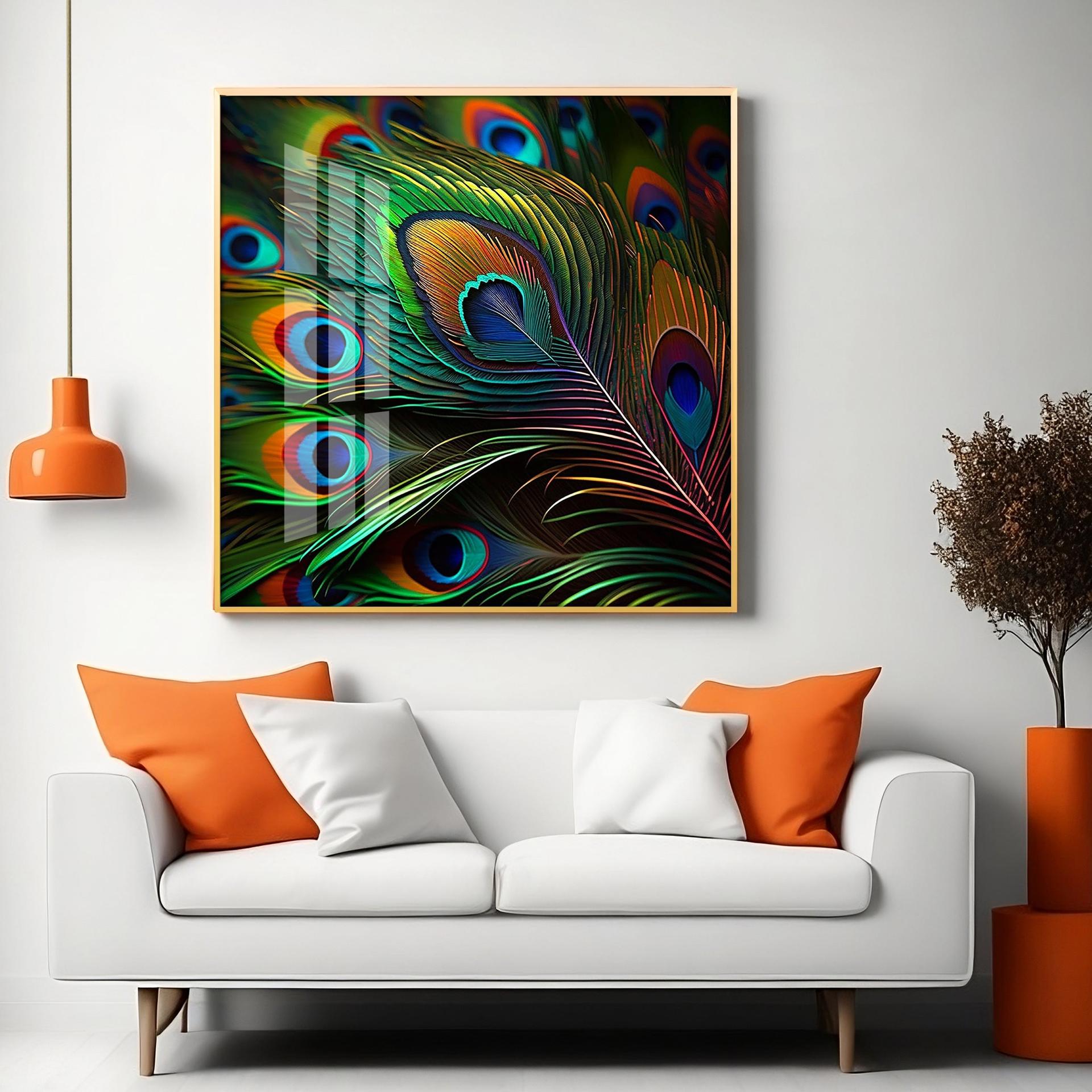 Peacock Feather Premium Acrylic Square Wall Art - Image 7