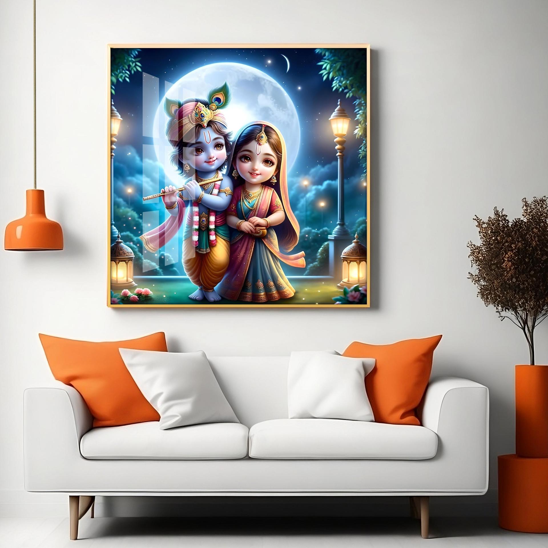 Cute Radha Krishna Premium Acrylic Square Wall Art - Image 5