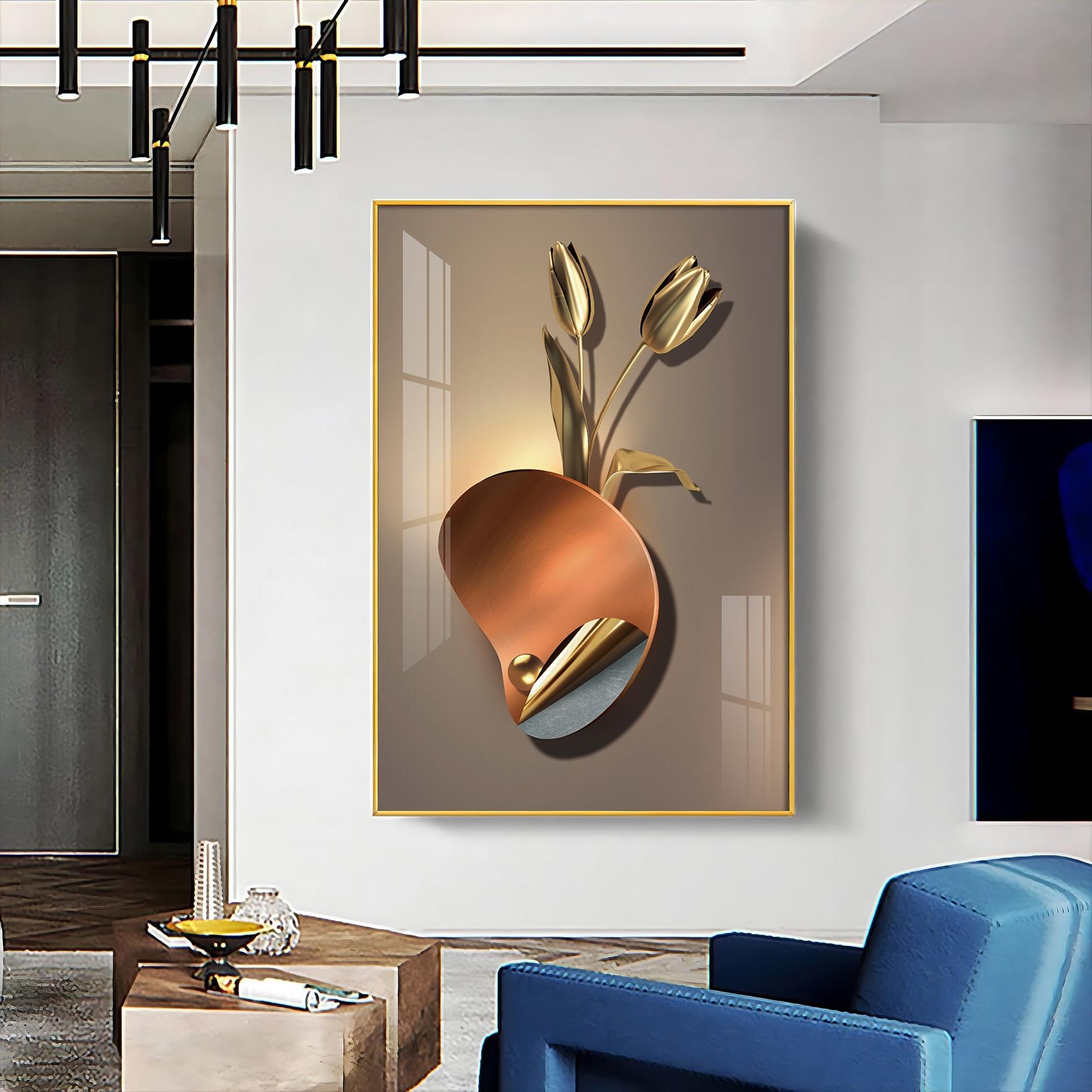 Golden Rose Aura Luxury Crystal Vertical Wall Art - Image 5
