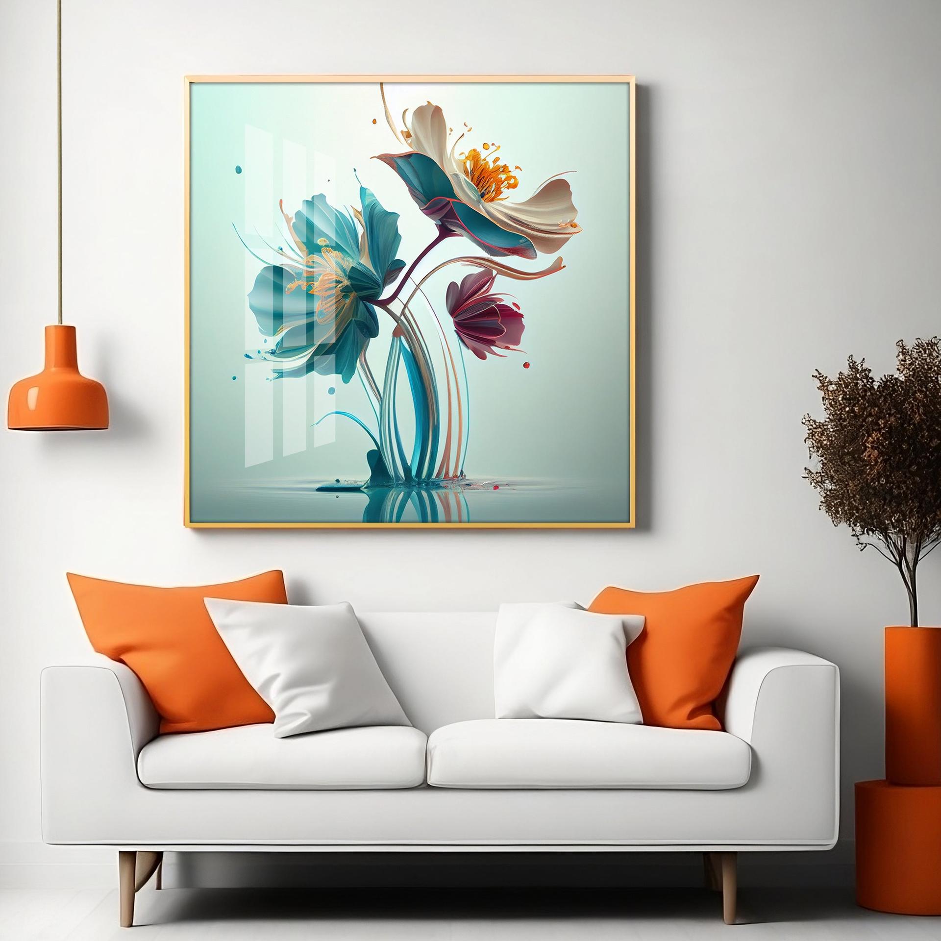 Beautiful Surrealistic Flowers Premium Acrylic Square Wall Art - Image 7