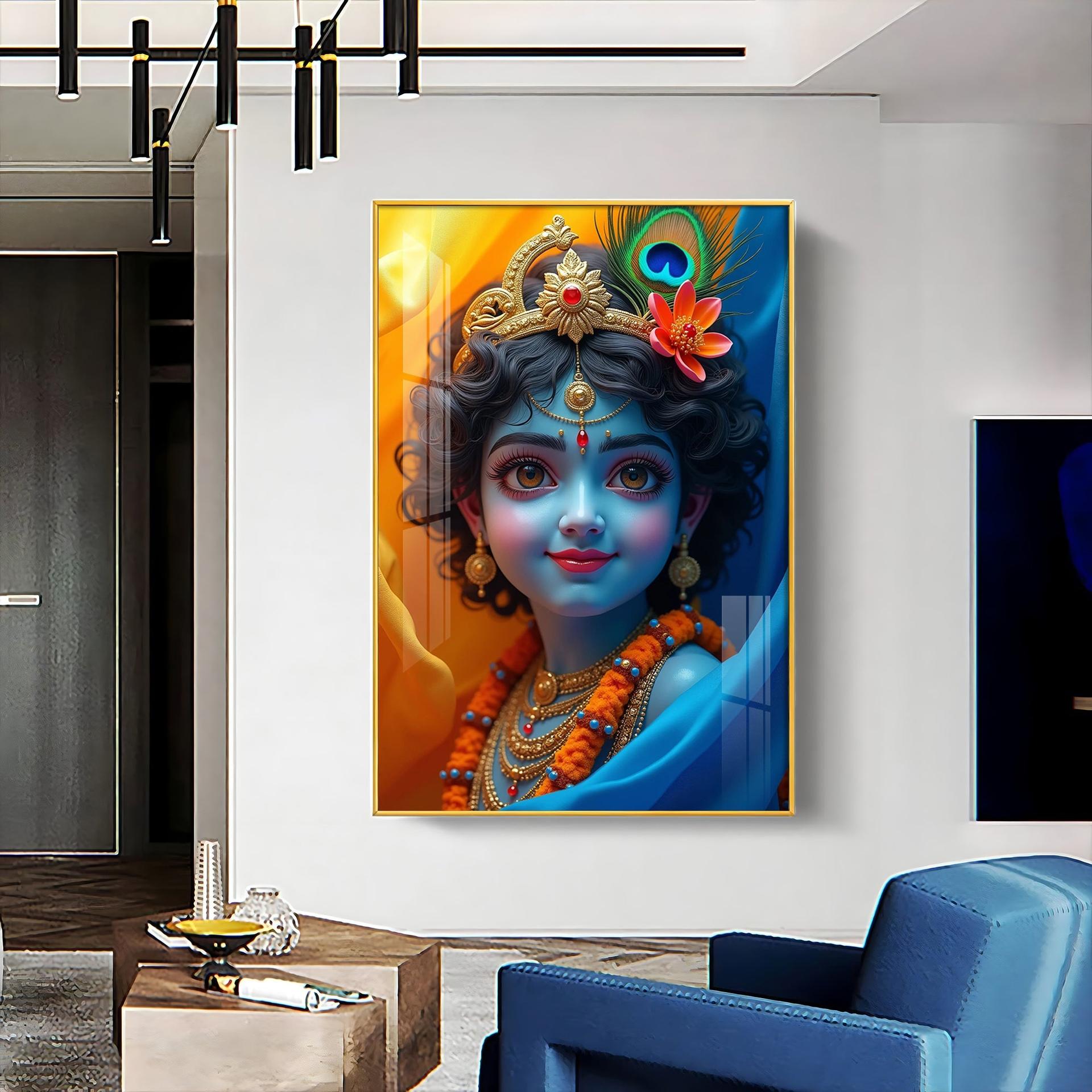 Krishna Smiling Reflection Premium Acrylic Wall Art - Image 5