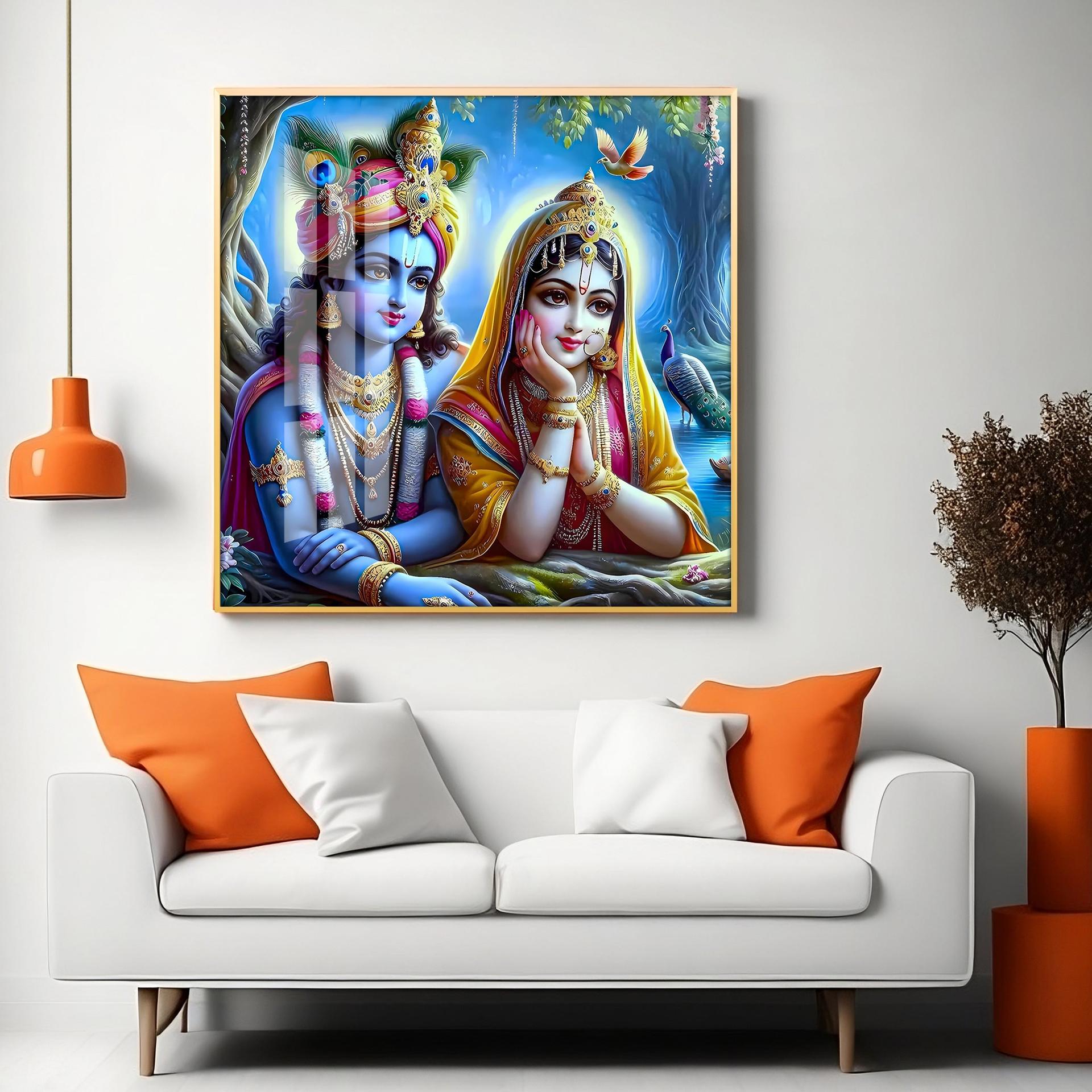 Radha Krishna In Vatika Premium Acrylic Square Wall Art - Image 5