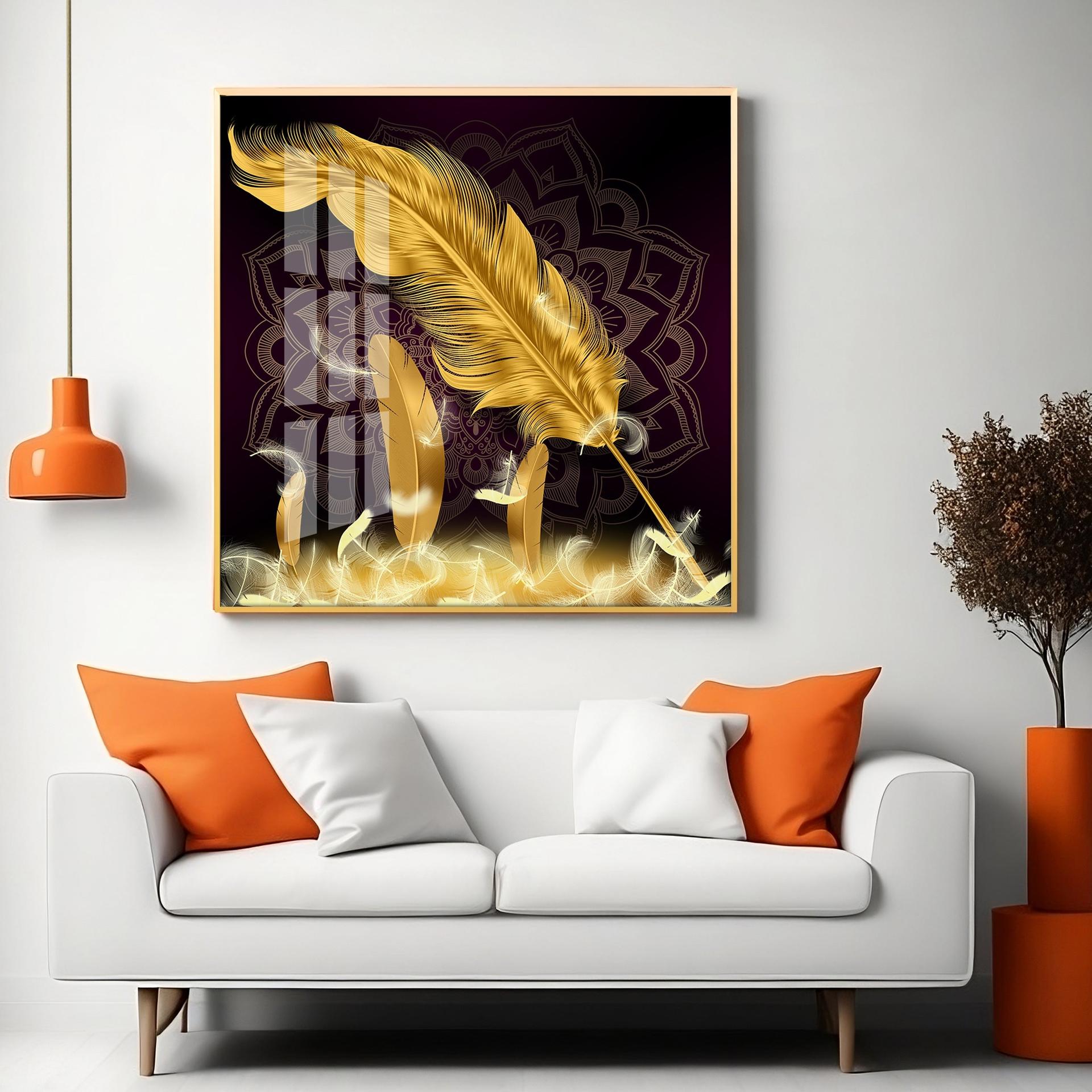 Golden Feather Light Luxury Premium Acrylic Square Wall Art - Image 6