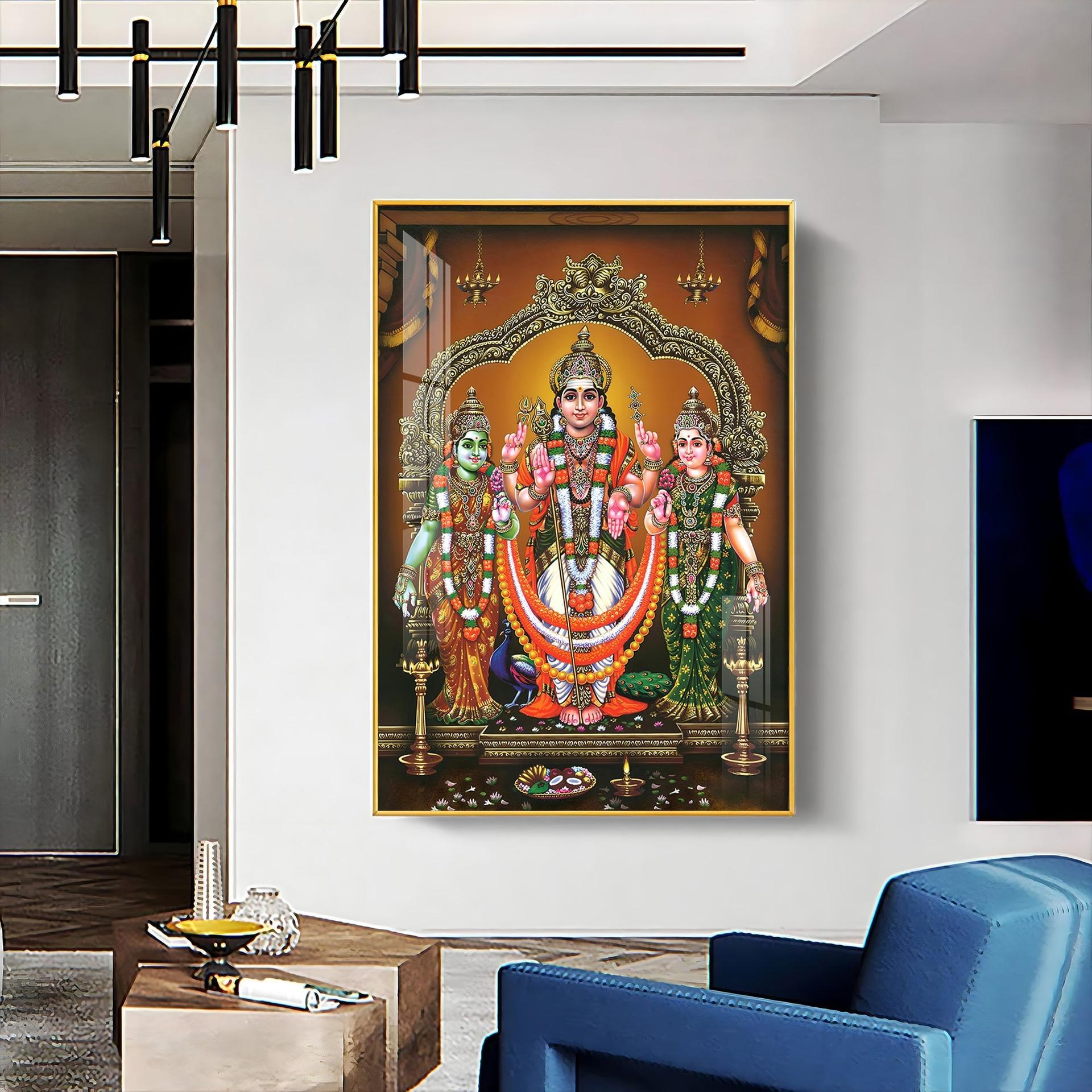 Lord Murugan Valli Deivanai Subramanya Swamy Premium Vertical Acrylic Wall Art - Image 7