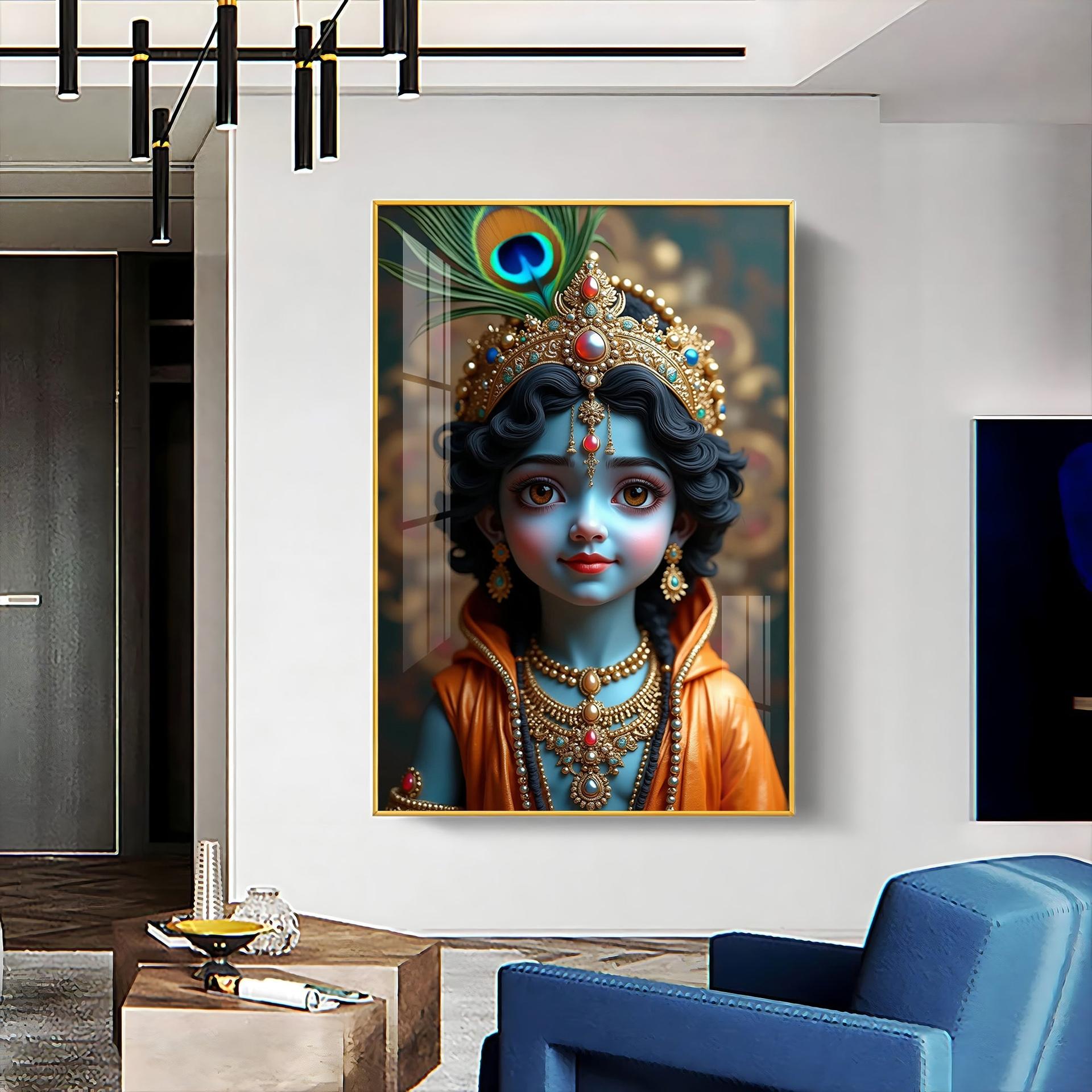 Cute Portriate Of Little Krishna Premium Acrylic Wall Art - Image 7