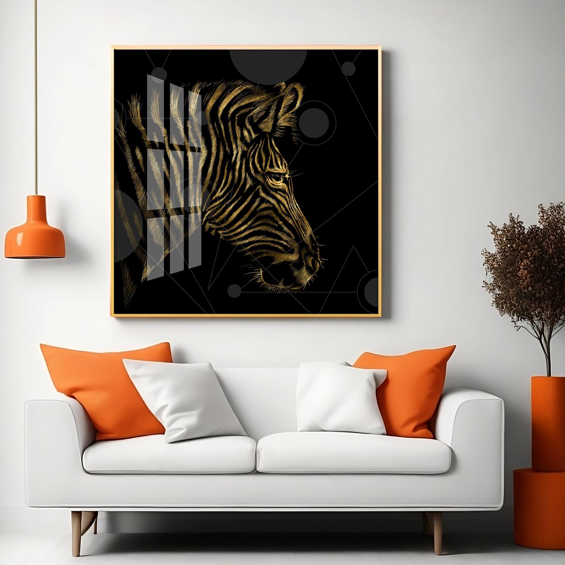 Modern Zebra Abstract Art Living Room Premium Acrylic Square Wall Art - Image 5