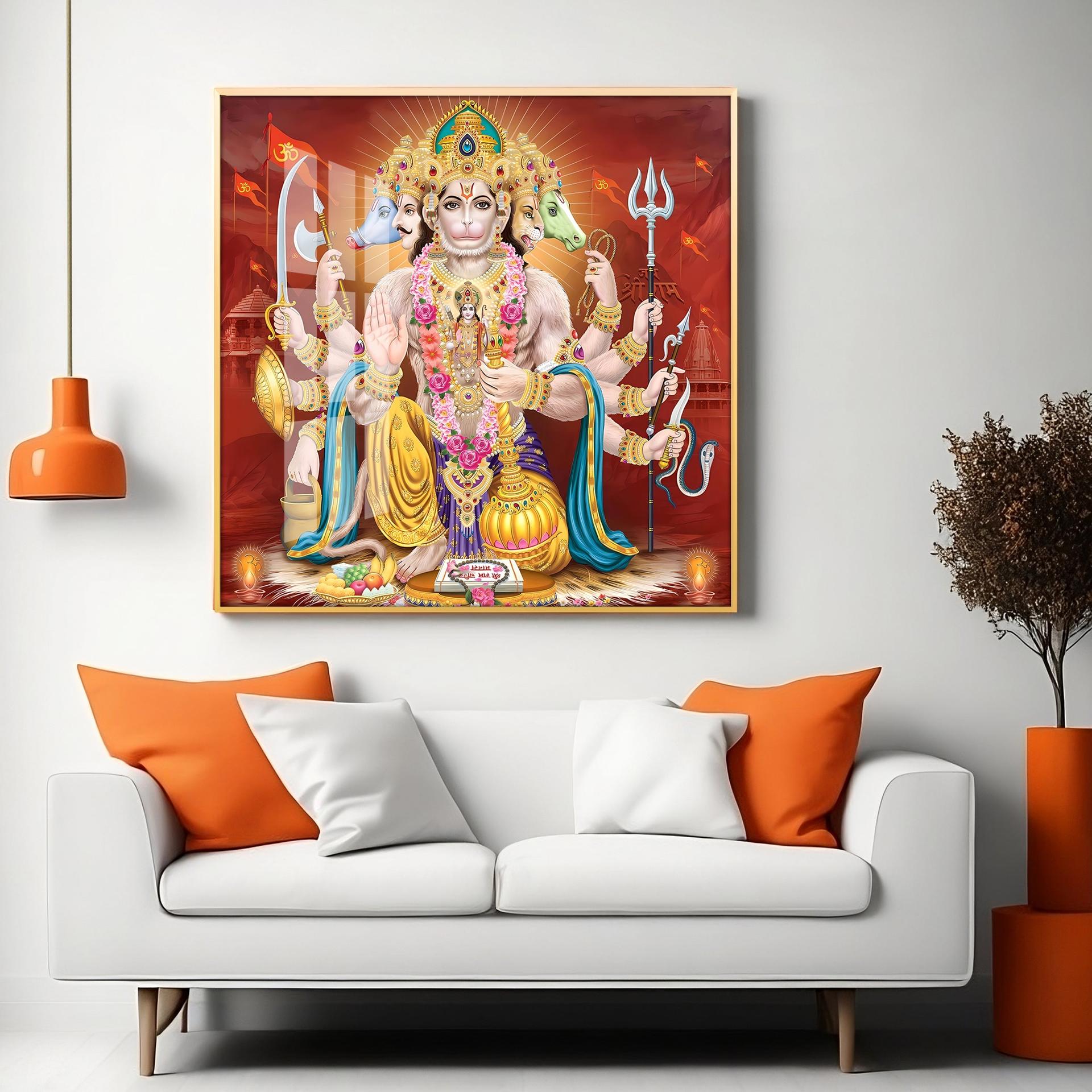 Panchmukhi Hanuman Premium Acrylic Square Wall Art - Image 4