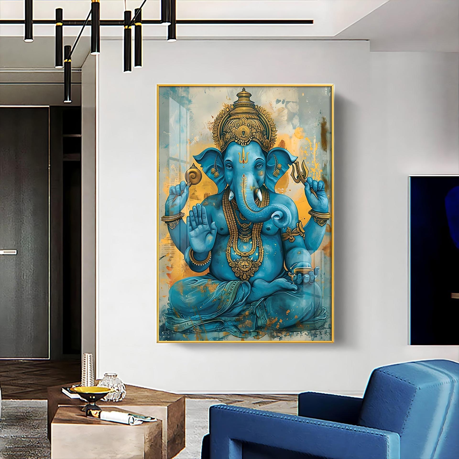 Majestic Blue Ganesha Premium Vertical Acrylic Wall Art - Image 7