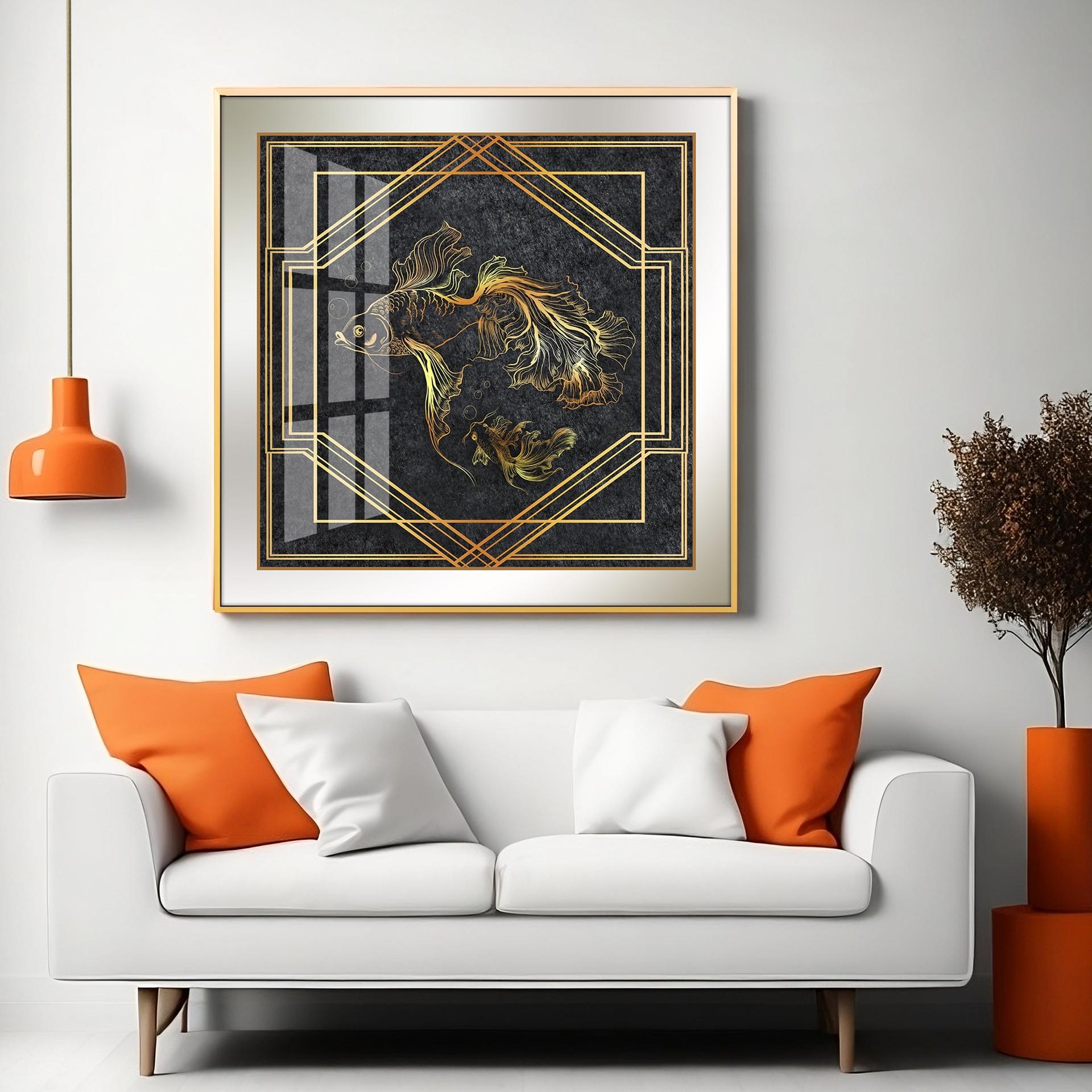 Modern Fashionable Gold Foil Goldfish Premium Acrylic Square Wall Art - Image 6