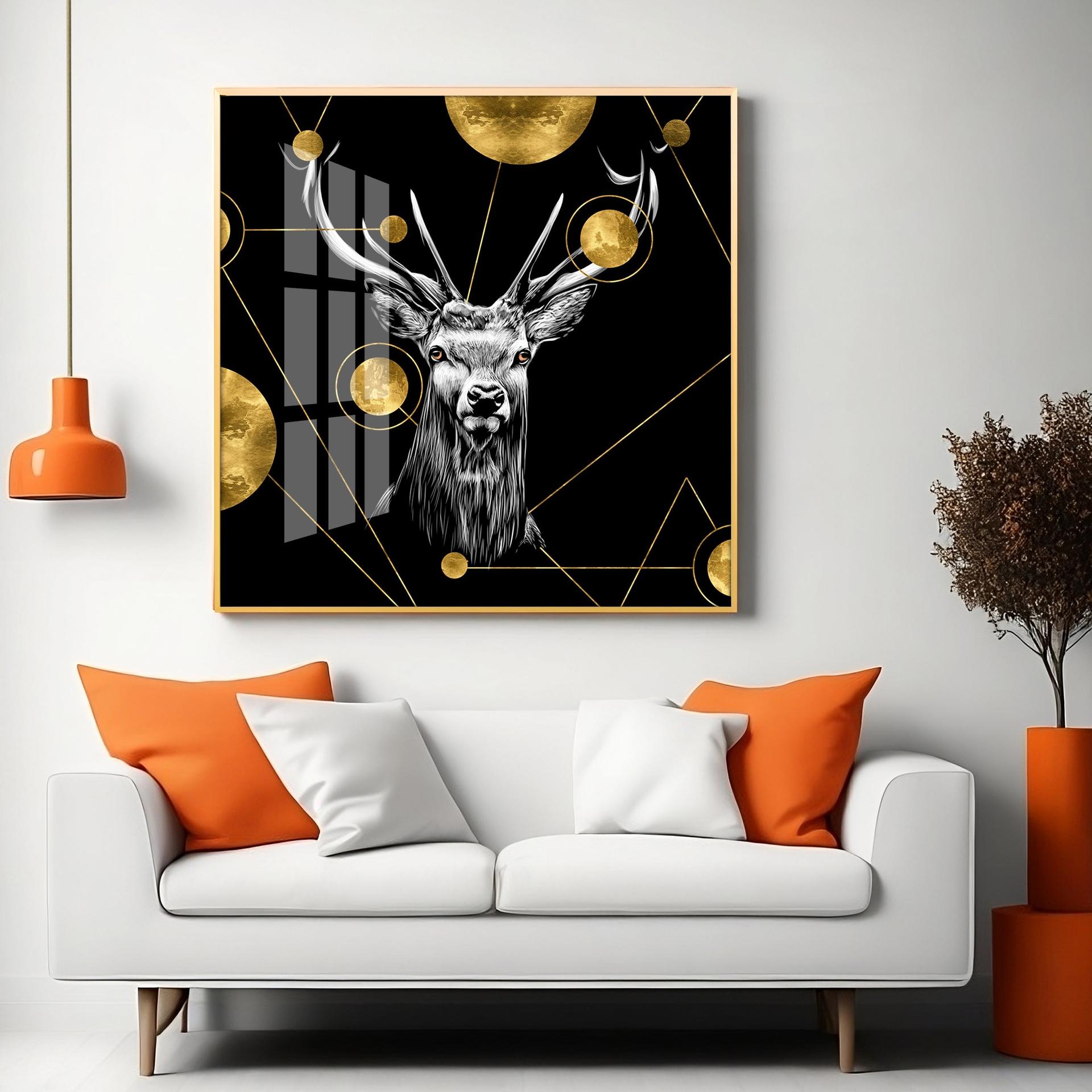 Light Luxury Elk Abstract Art Living Room Premium Acrylic Square Wall Art - Image 5