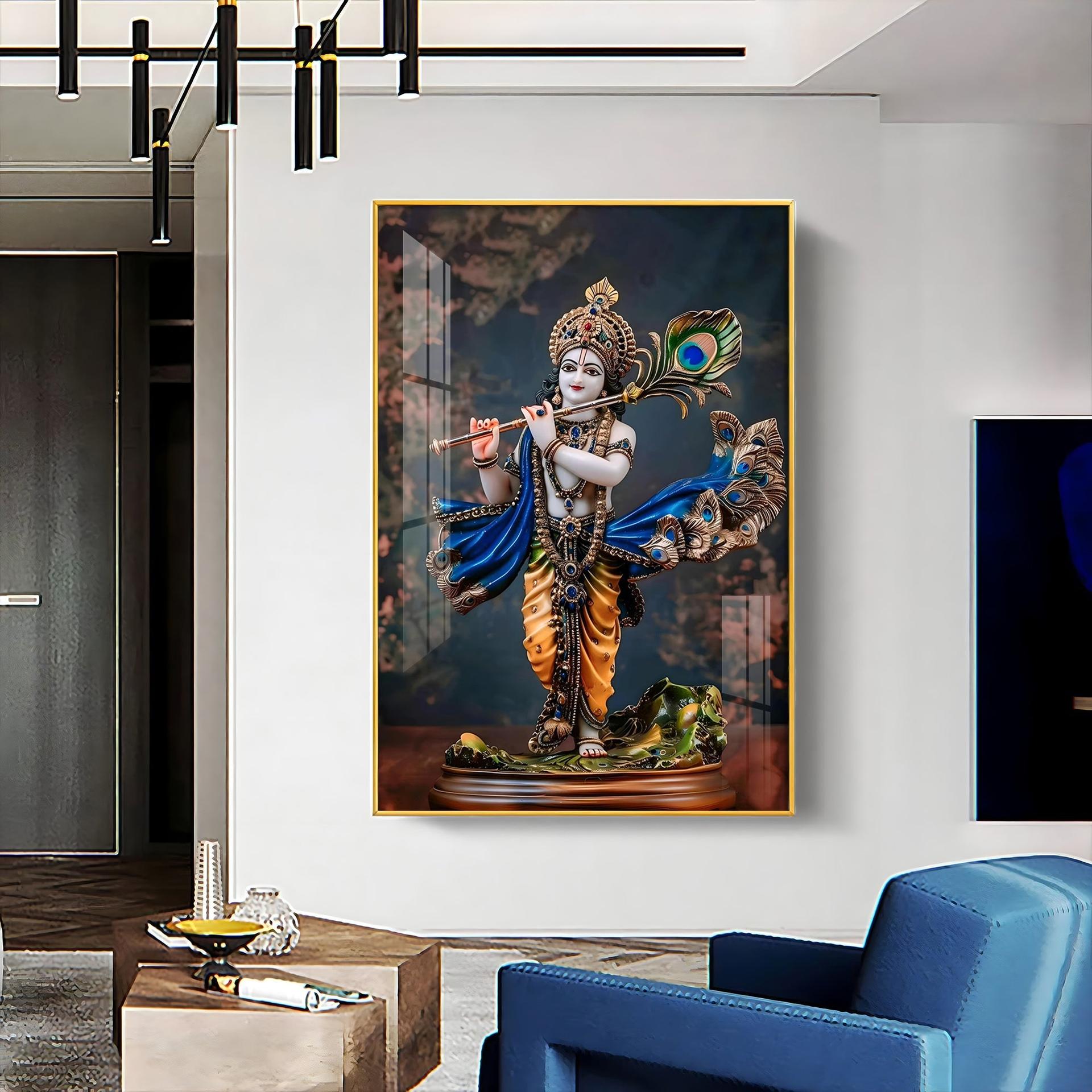 Divine Harmony Of Krishna Premium Vertical Acrylic Wall Art - Image 7