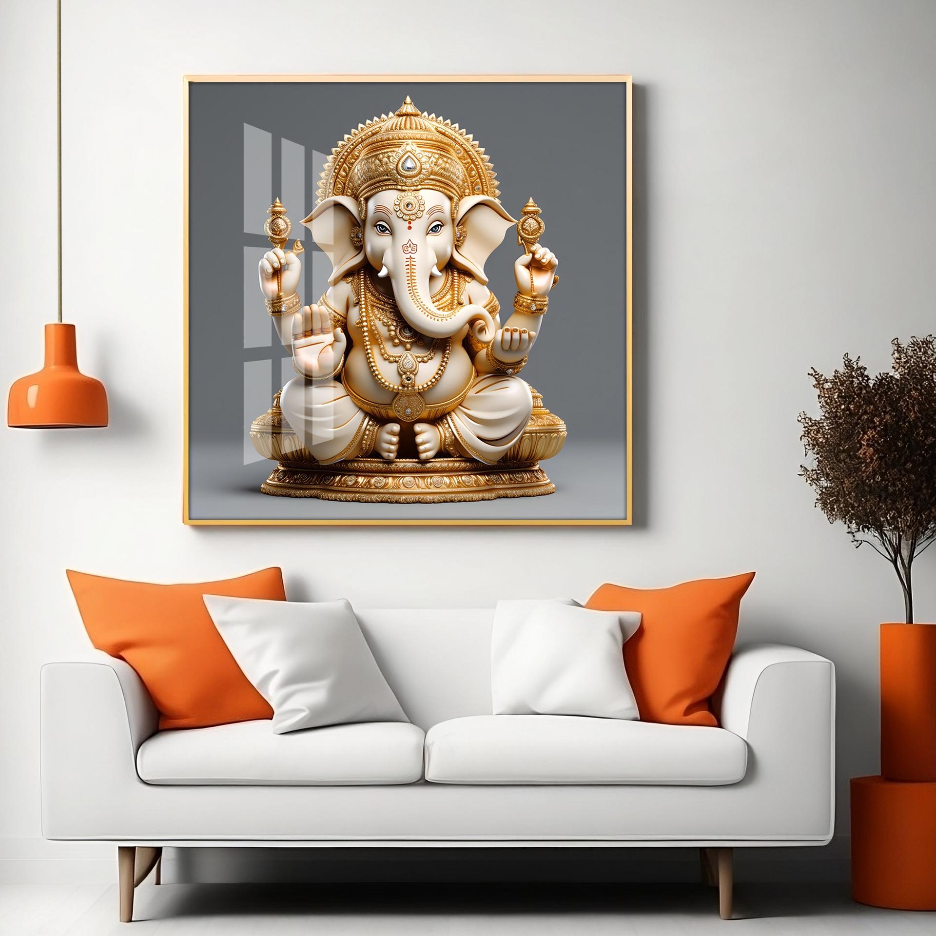 Cute Ganpati Premium Acrylic Square Wall Art - Image 13