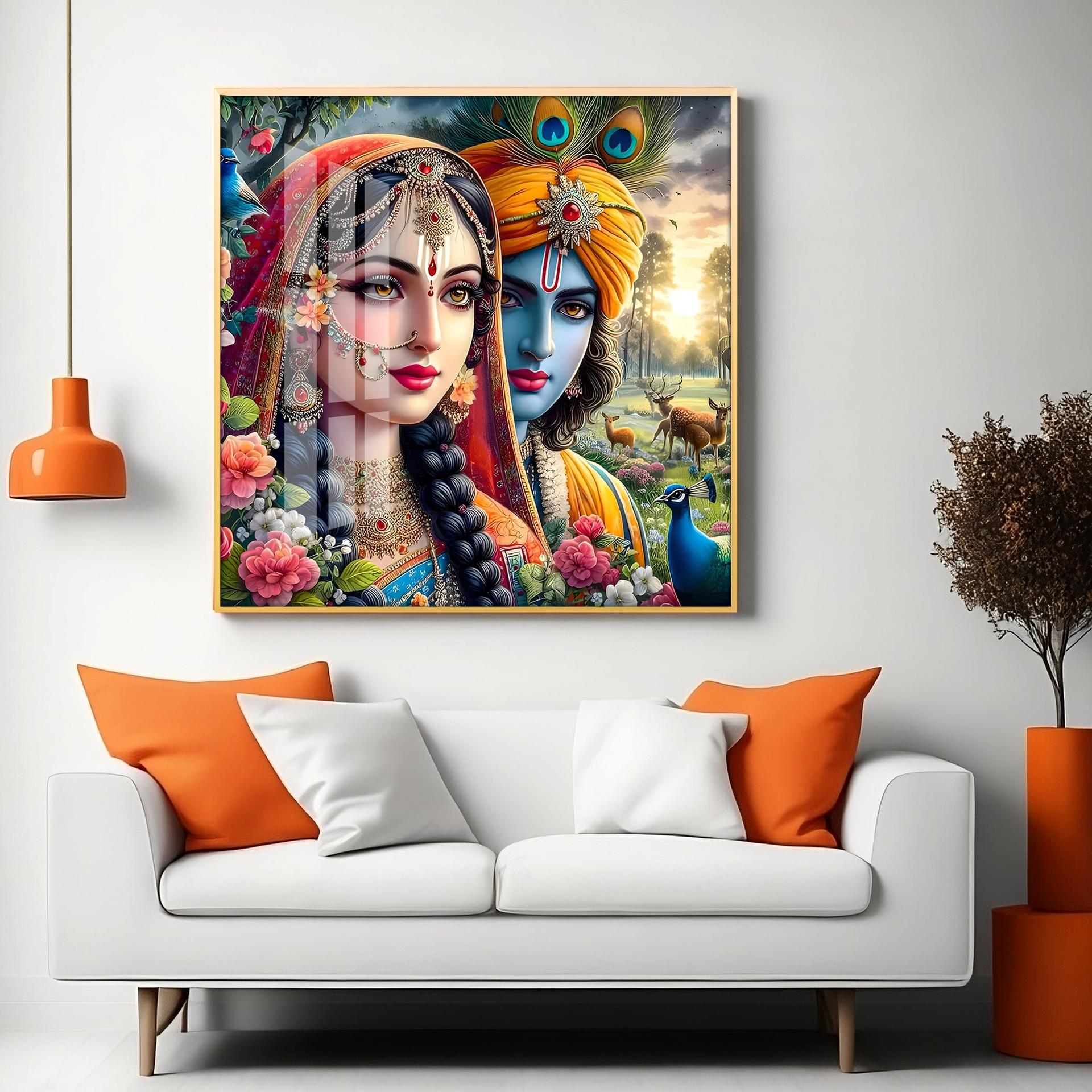 Lovely Radha Krishna Premium Acrylic Square Wall Art - Image 14