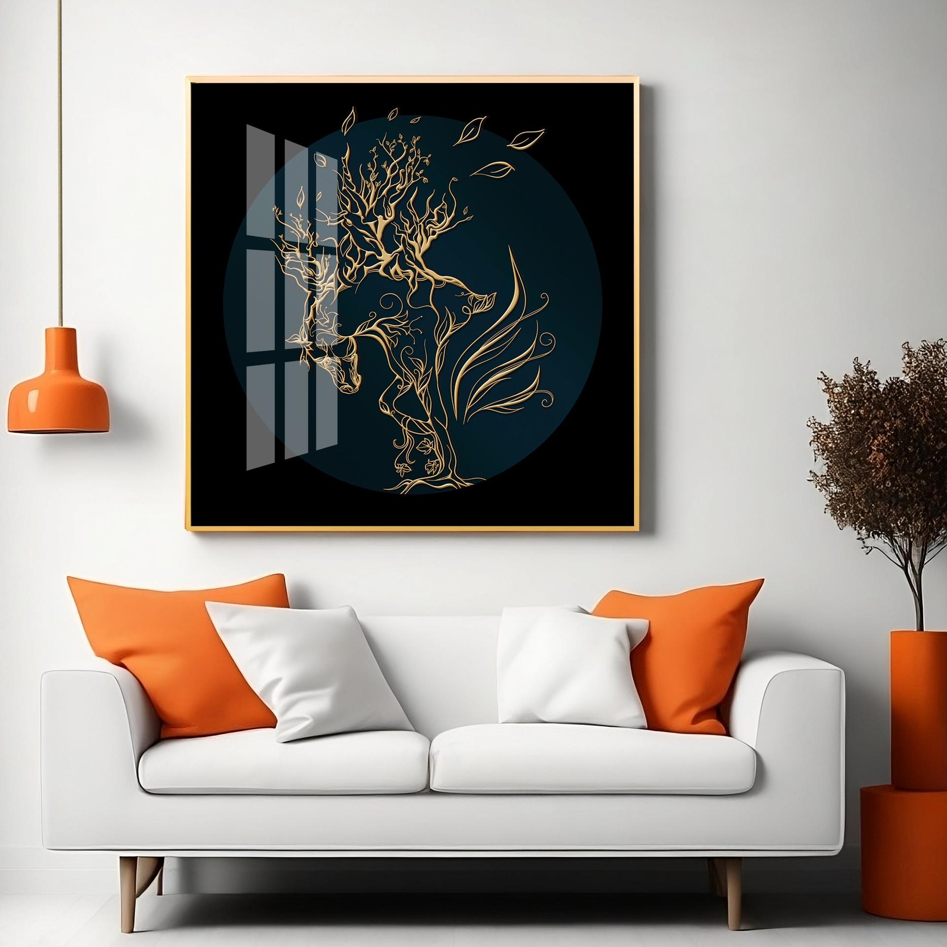 Golden Horse Lines Abstract Premium Acrylic Square Wall Art - Image 16