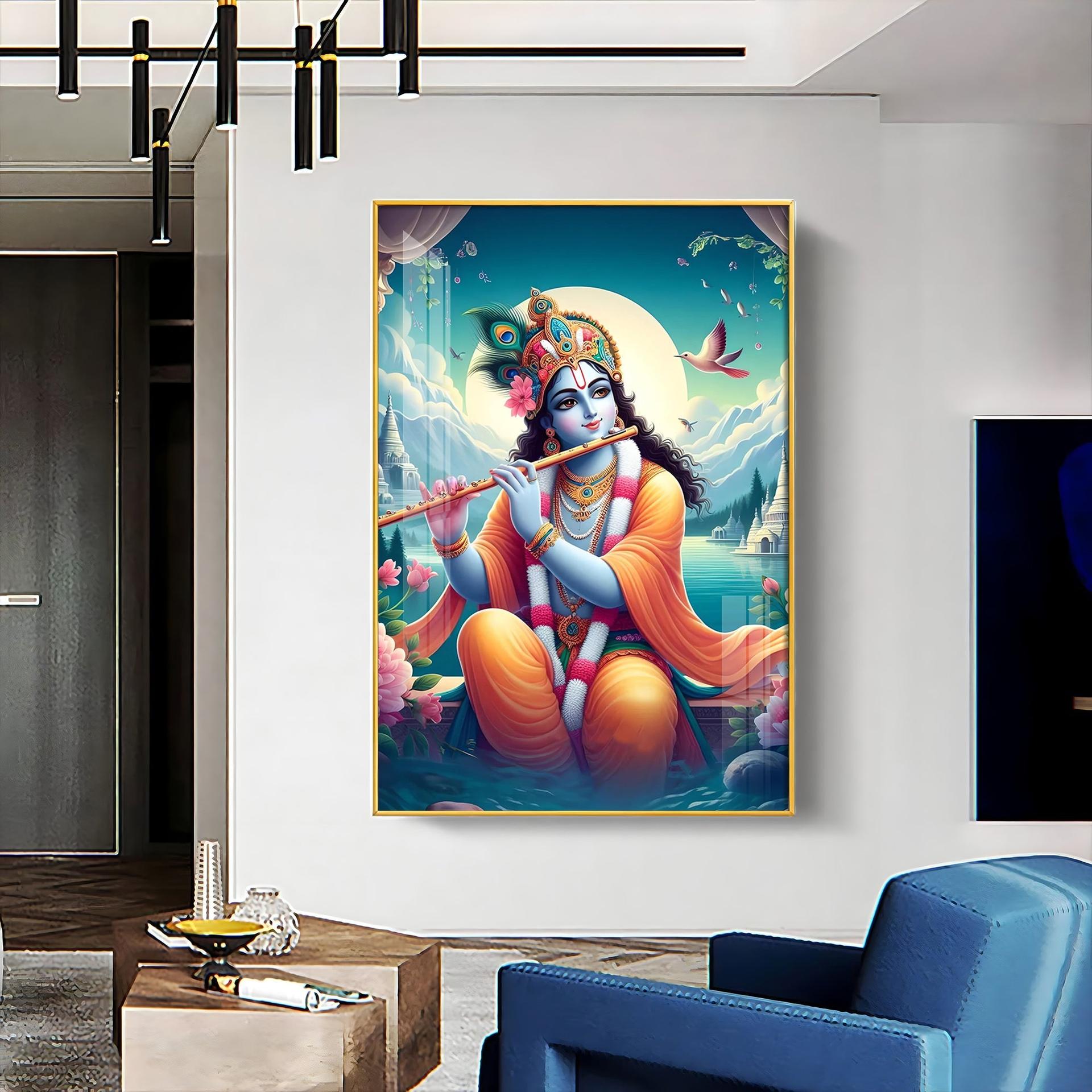 Lord Krishna Devotion Premium Vertical Acrylic Wall Art - Image 16