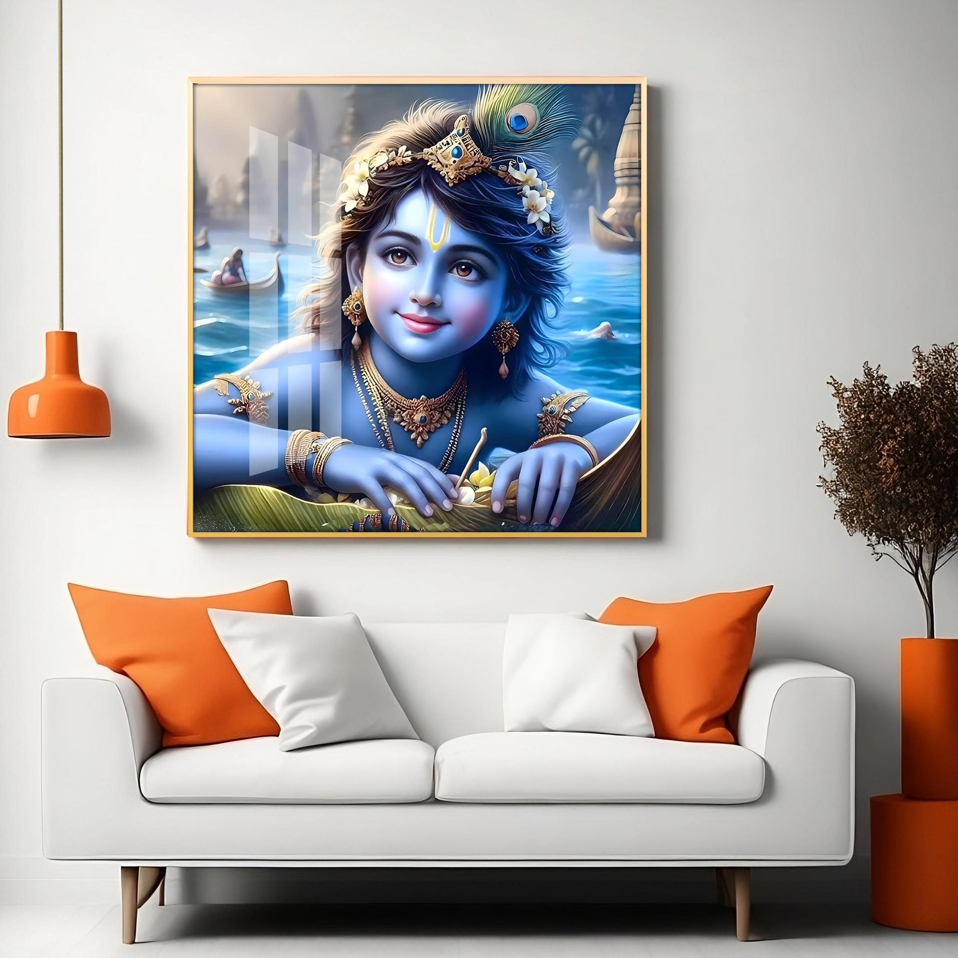 Little Krishna Premium Acrylic Square Wall Art - Image 5