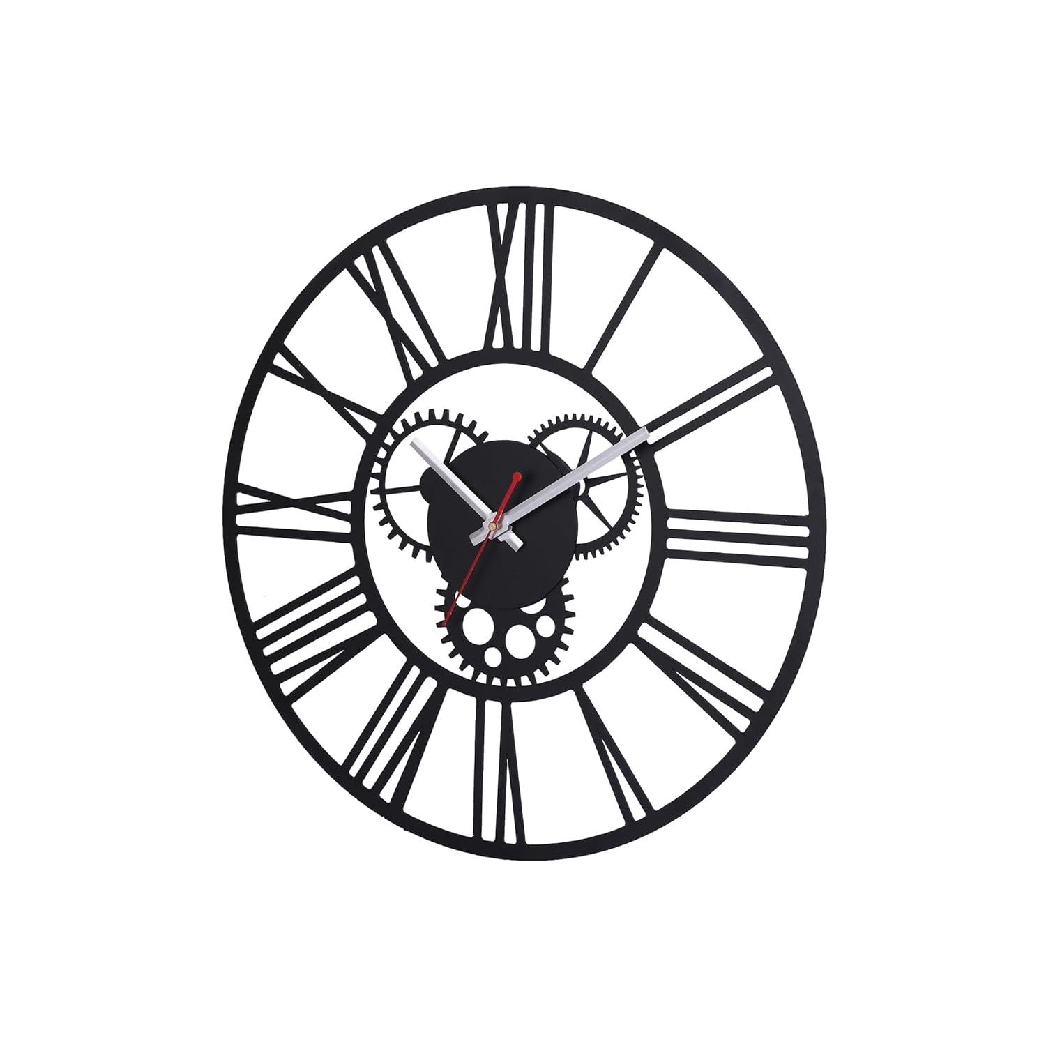 Roman Mechanic Black Metal Wall Clock - Image 3