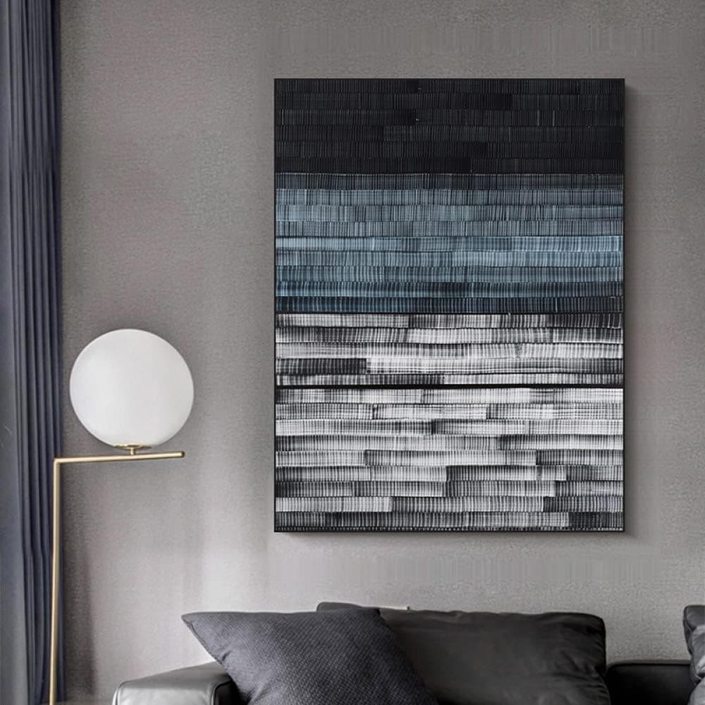 Oil Painting, Creative Blue Black Gray Space Stripes Texture Large Oil Painting - Image 3