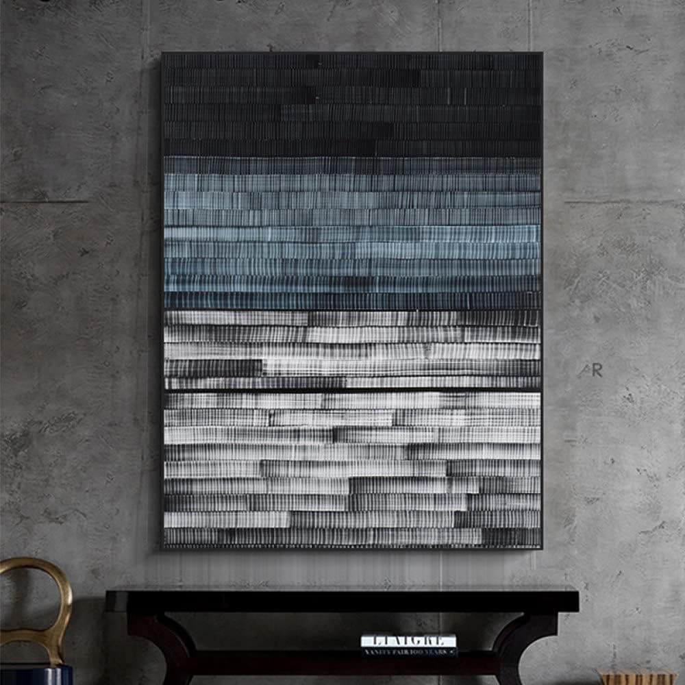 Oil Painting, Creative Blue Black Gray Space Stripes Texture Large Oil Painting - Image 5