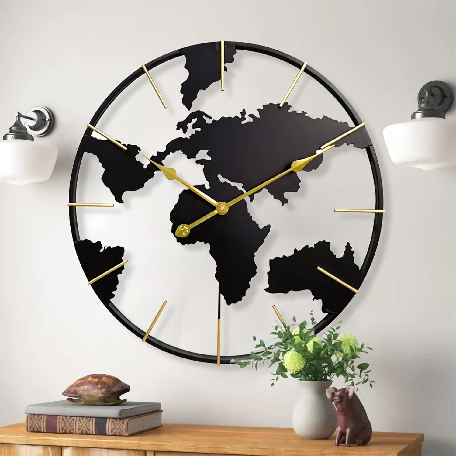 World Map Metal Wall Clock