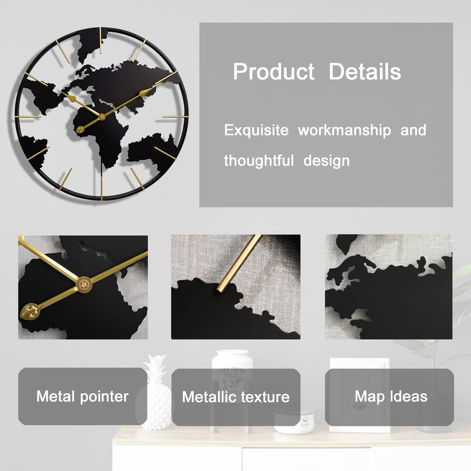 World Map Metal Wall Clock - Image 3