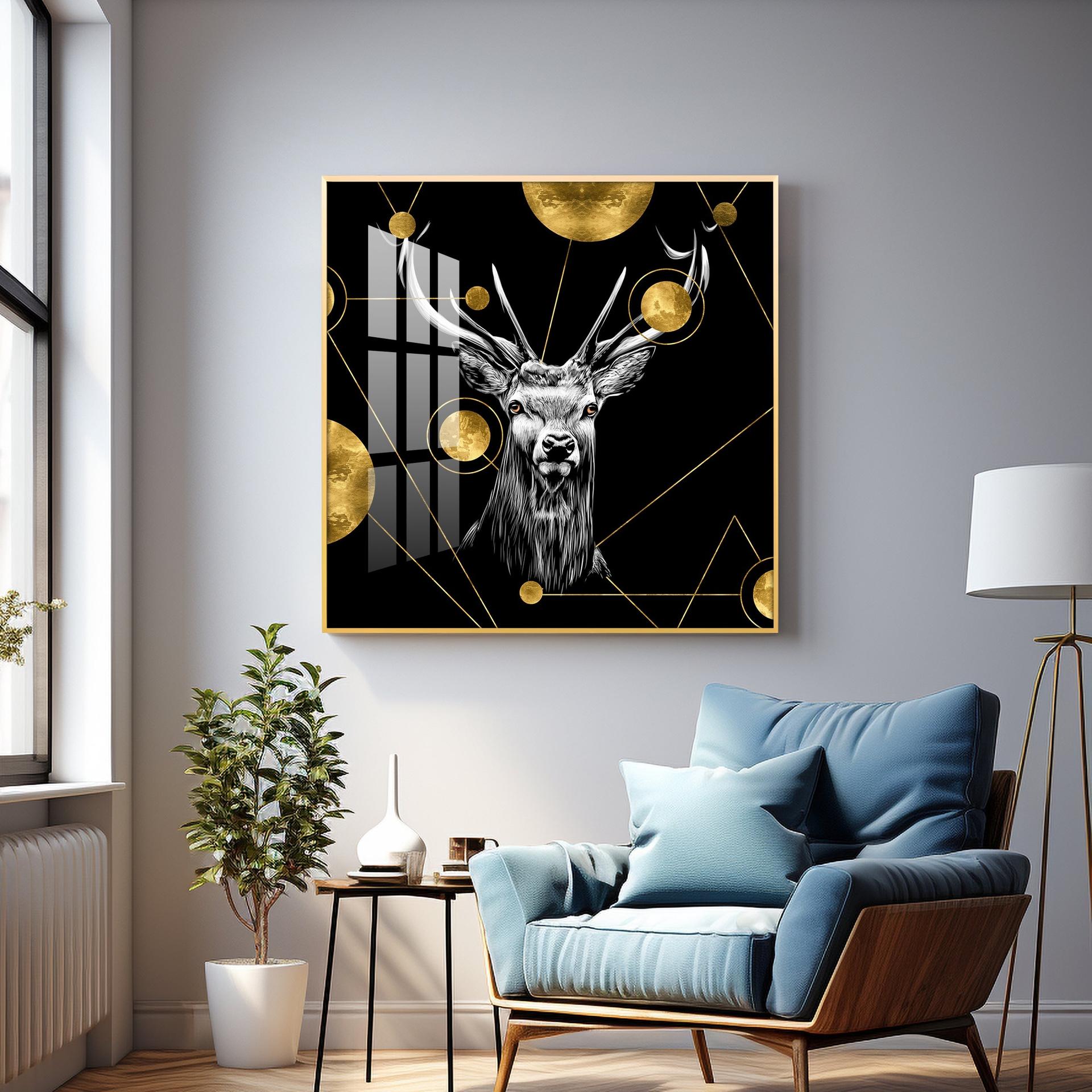 Light Luxury Elk Abstract Art Living Room Premium Acrylic Square Wall Art - Image 6