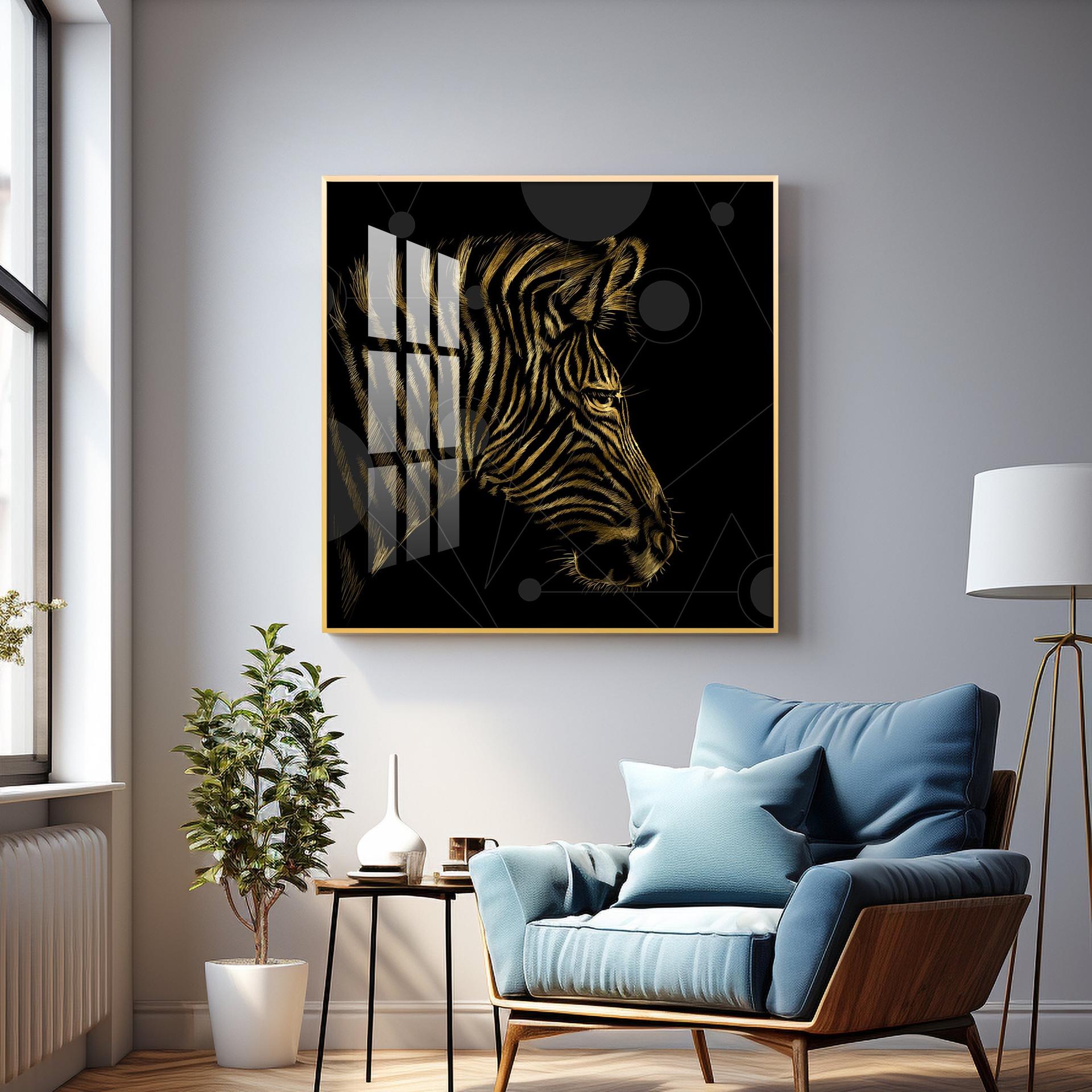 Modern Zebra Abstract Art Living Room Premium Acrylic Square Wall Art - Image 6